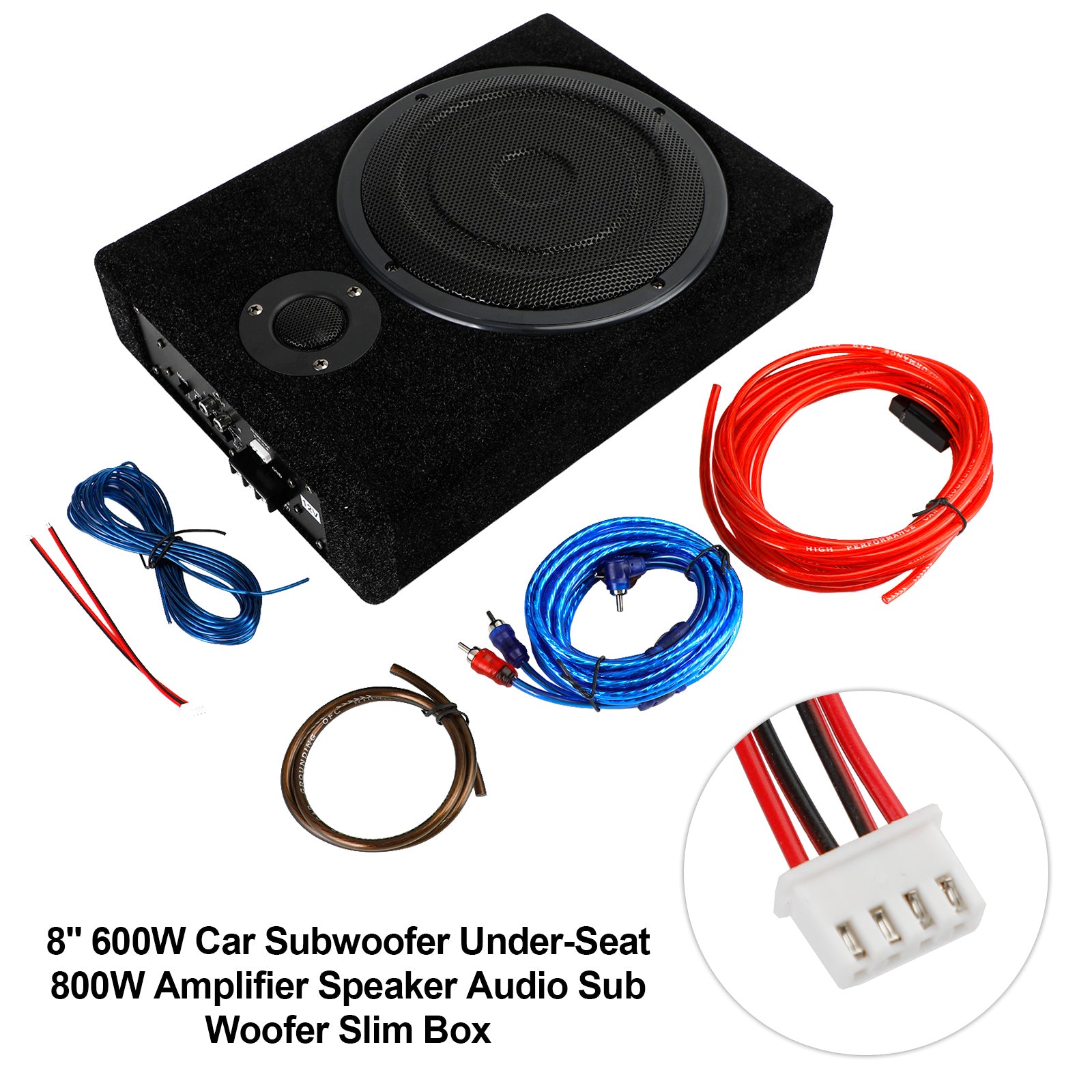 8" 600W autosubwoofer voor onder de stoel, versterker, luidspreker, audiosubwoofer, slanke behuizing, VS