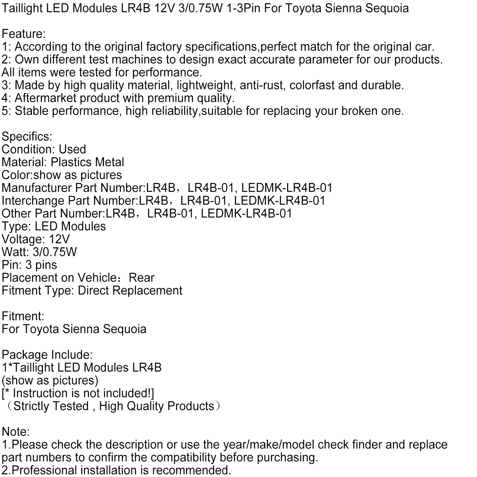 LR4B 12 V 3/0,75 W 1-3 Pike Tylne moduły światła dla Toyota Sienna Sequoia