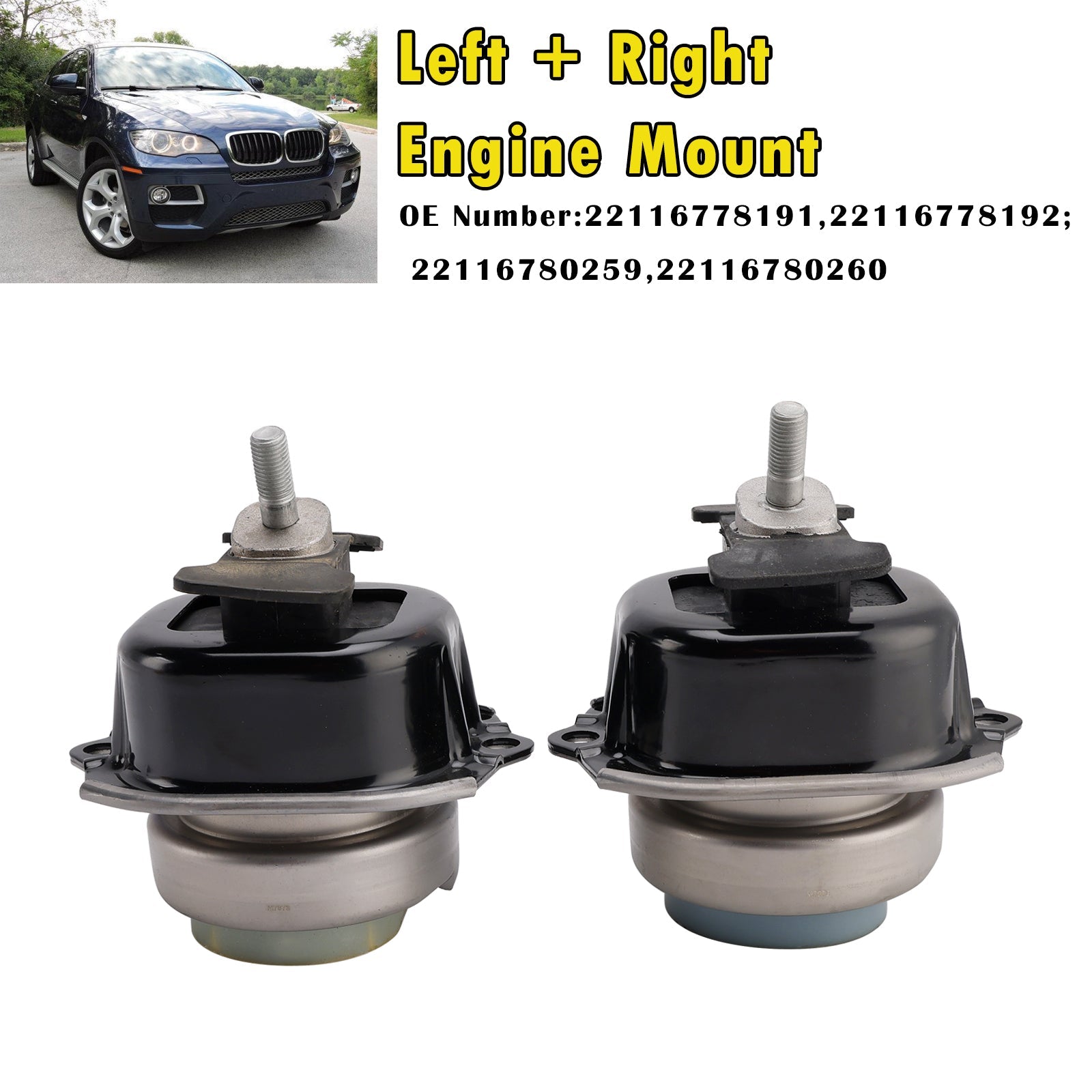 06/2007 - 03/2010 Pour BMW X6 (E71, E72) xDrive 35i 5958 240 326 N54 B30 A SUV Support moteur gauche + droit 22116865146