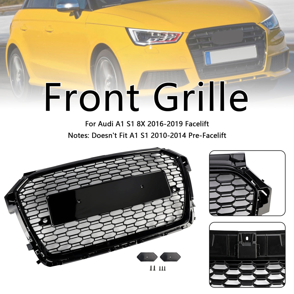 RS Style Honeycomb Bumper Grille Pour Audi A1 S1 8X Facelift 2016-2019 Black