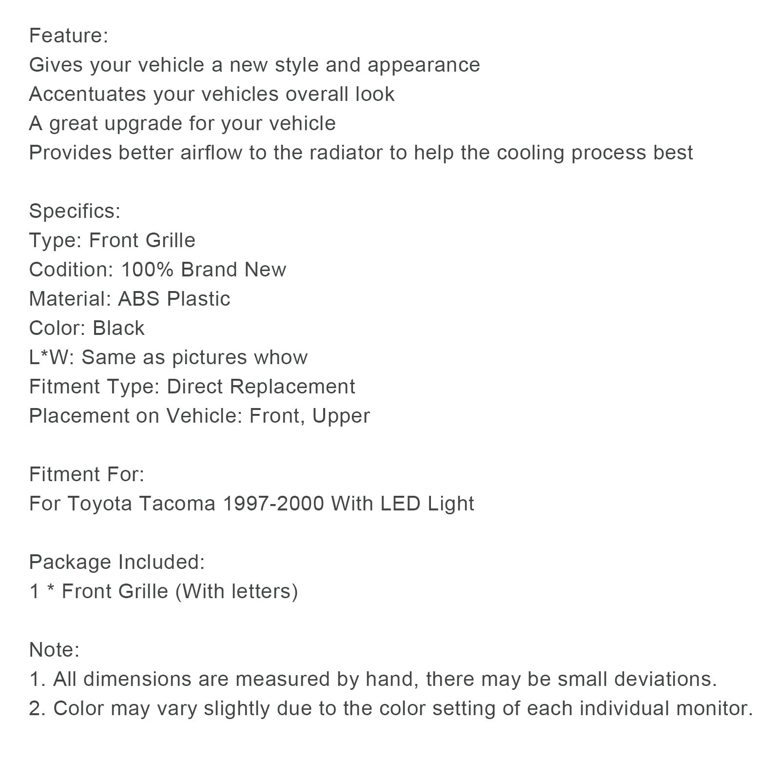 Grille in de voorbumper met honingraatpatroon'Bij compatibel met Toyota Tacoma 1997-2000 TRD PRO