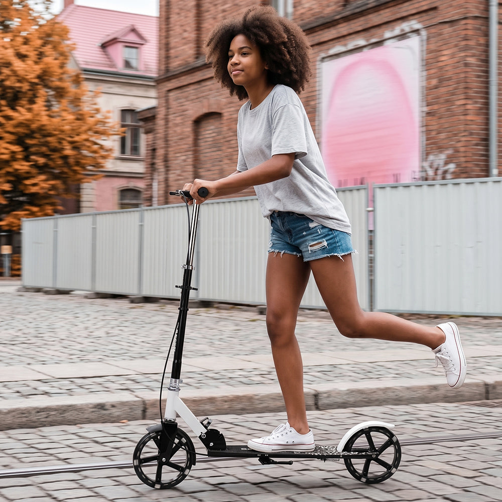 Trottinette Pliable Sans Moteur Violette pour Tous les Âges avec Roues PU Lumineuses Hauteur Réglable et Plateau Antidérapant
