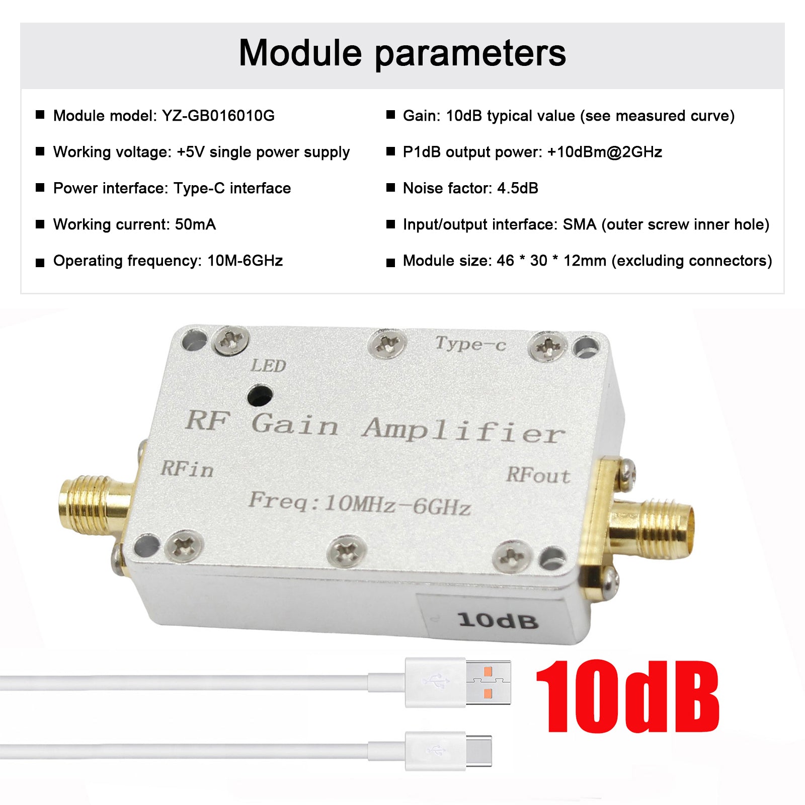 Amplificador RF 10M-6GHz 10dB 20dB 30dB 40dB 40dB Recepción Amplificador a alta ganancia