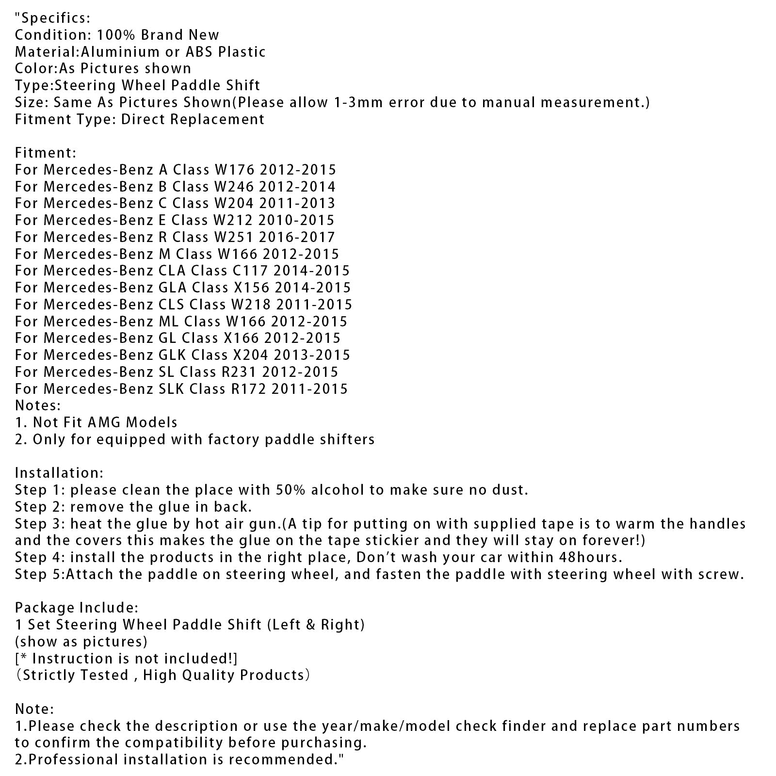 Palettes de changement de vitesse au volant pour Mercedes-Benz B GL GLA 12-15