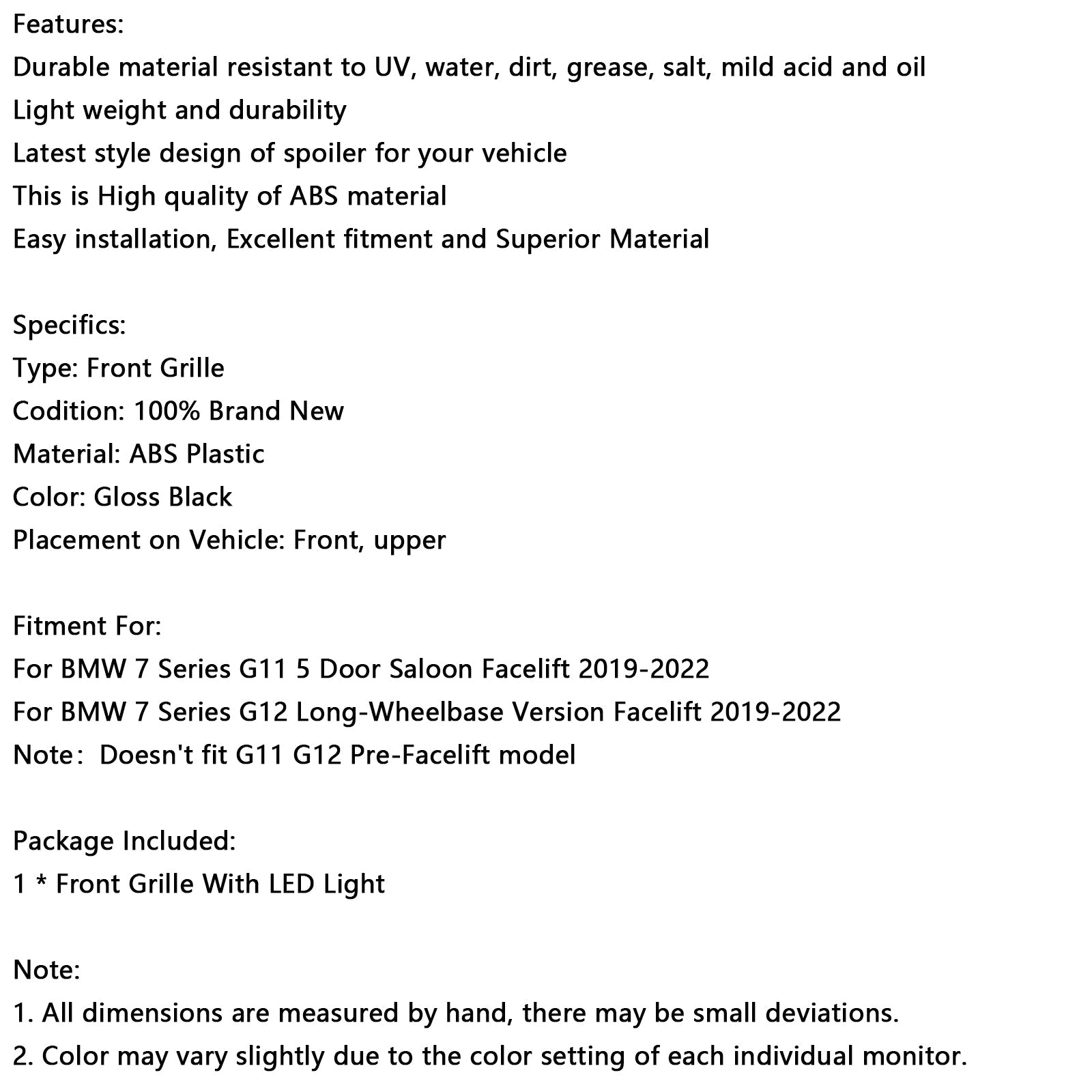 Grilla delantera negra brillante con tiras individuales para BMW 7 G12 Series 2019-2022 Versión de distancia entre ejes larga