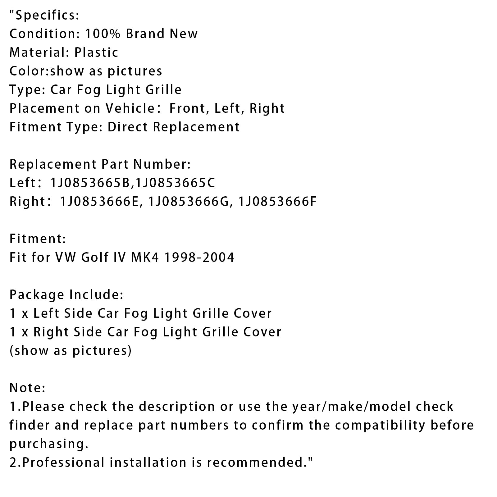 Paire de grilles de protection pour phares antibrouillard avant pour VW Golf IV MK4 1998-2004 1J0853665B 1J0853666E