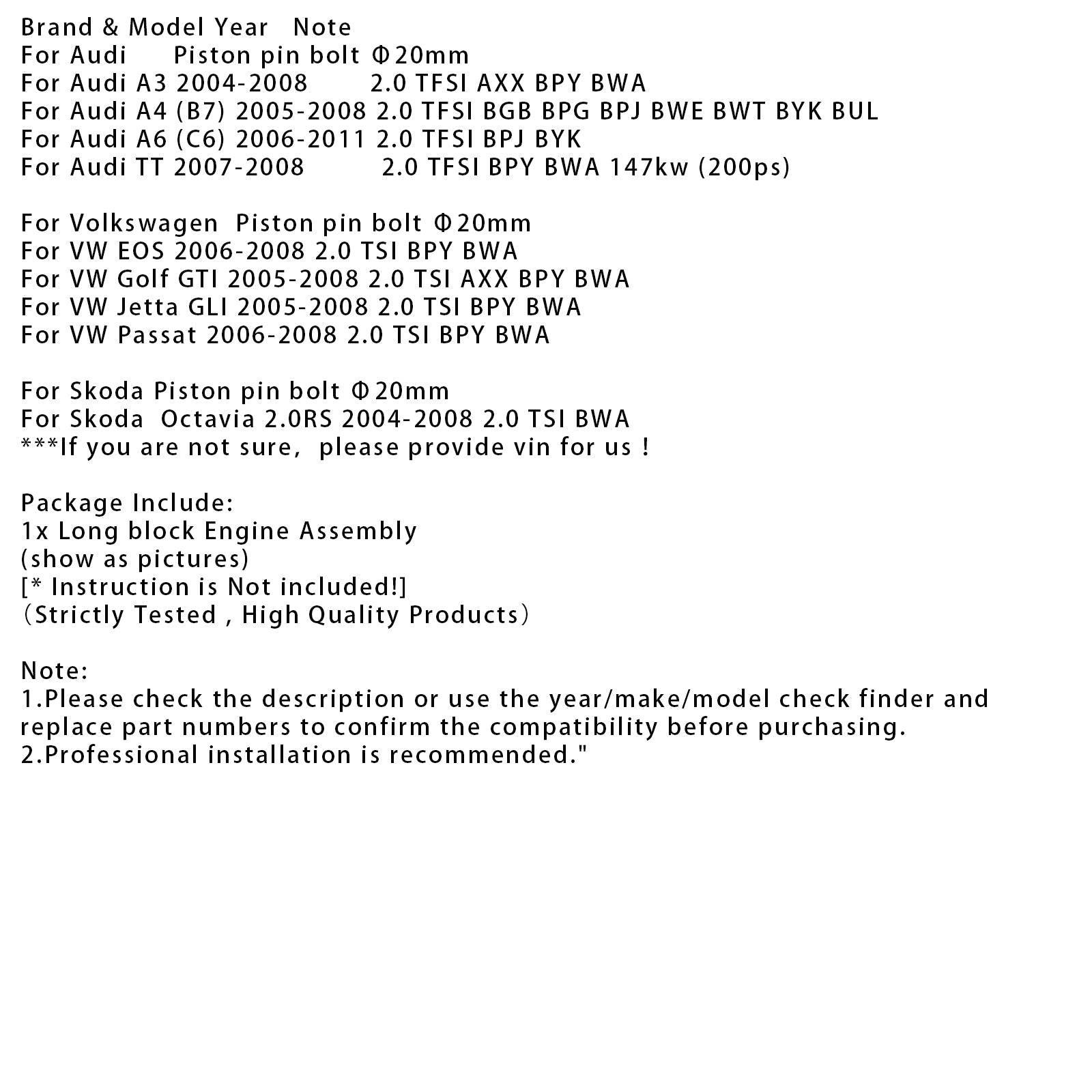 Nuovo blocco motore EA113 per Audi A3 A4 A6 TT VW EOS 2.0L turbo benzina