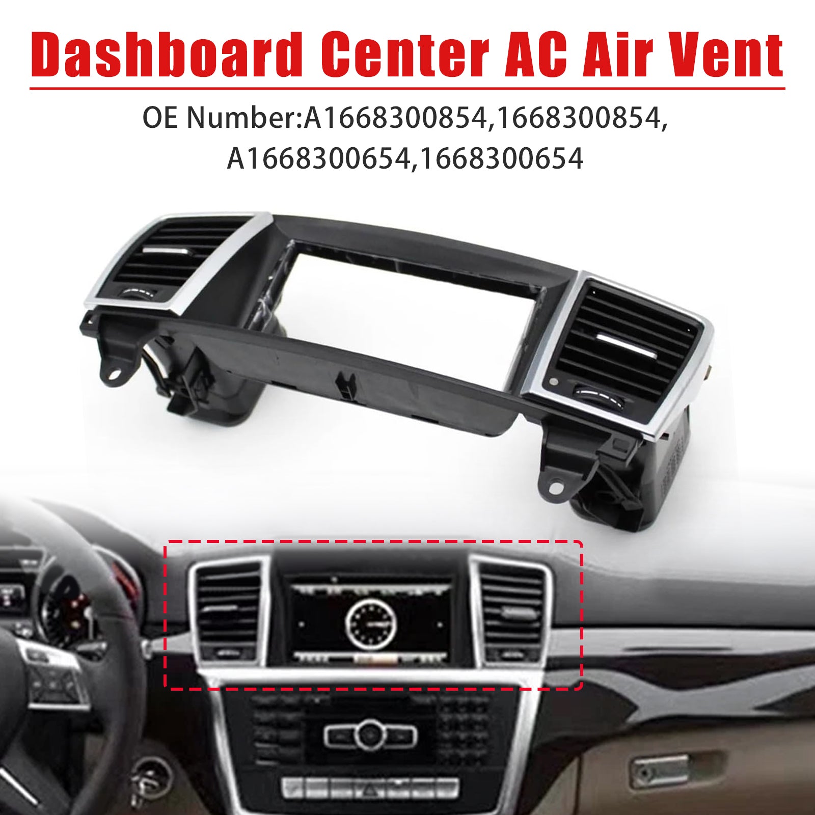Pour Mercedes-Benz Classe ML (W166) 2013-2015 1668300854 1668300654 Grille d'aération centrale du tableau de bord Grand écran