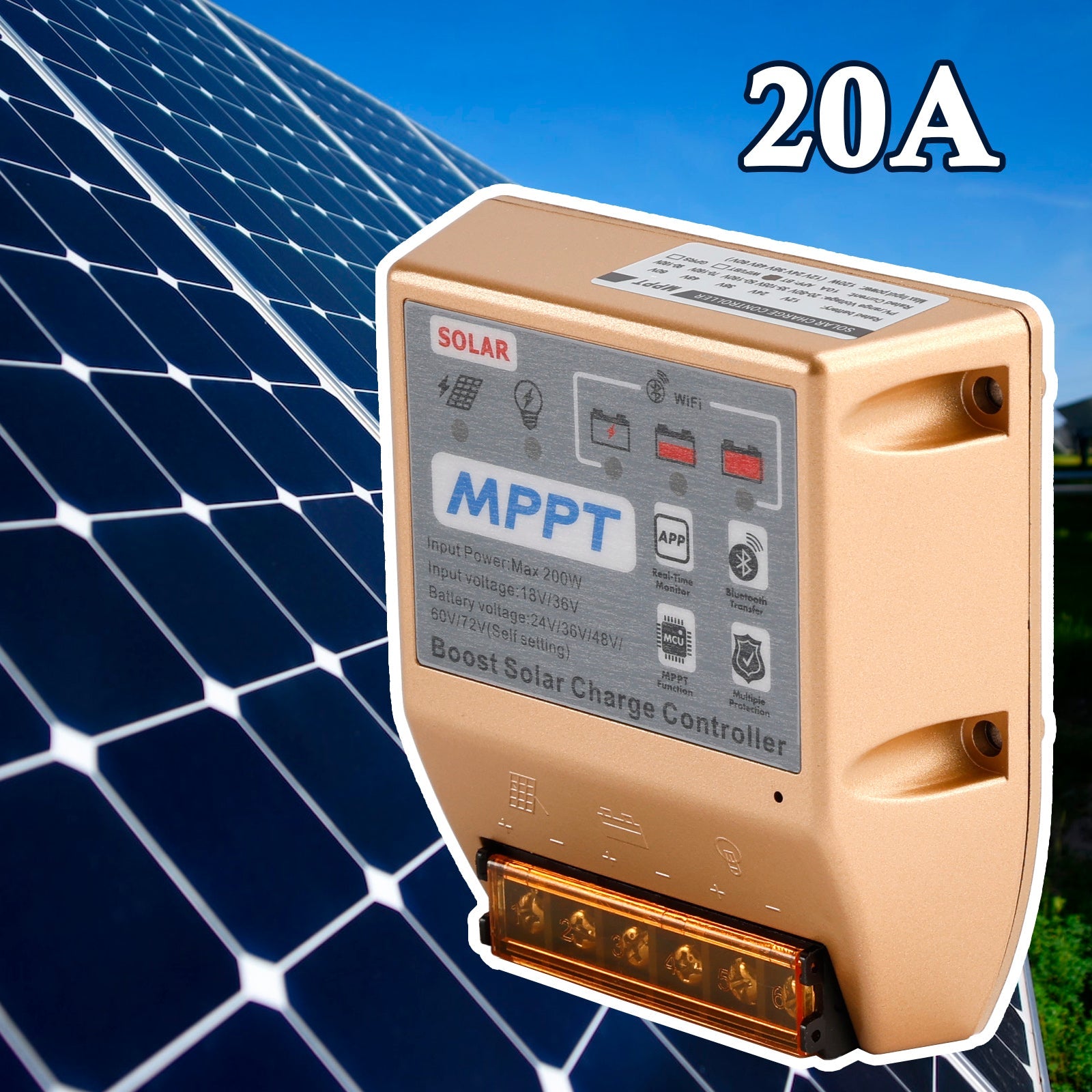 Contrôleur solaire MPPT Boost 10 A/20 A/30 A 24 V, 36 V, 48 V, 60 V, 72 V, application mobile, contrôle intelligent