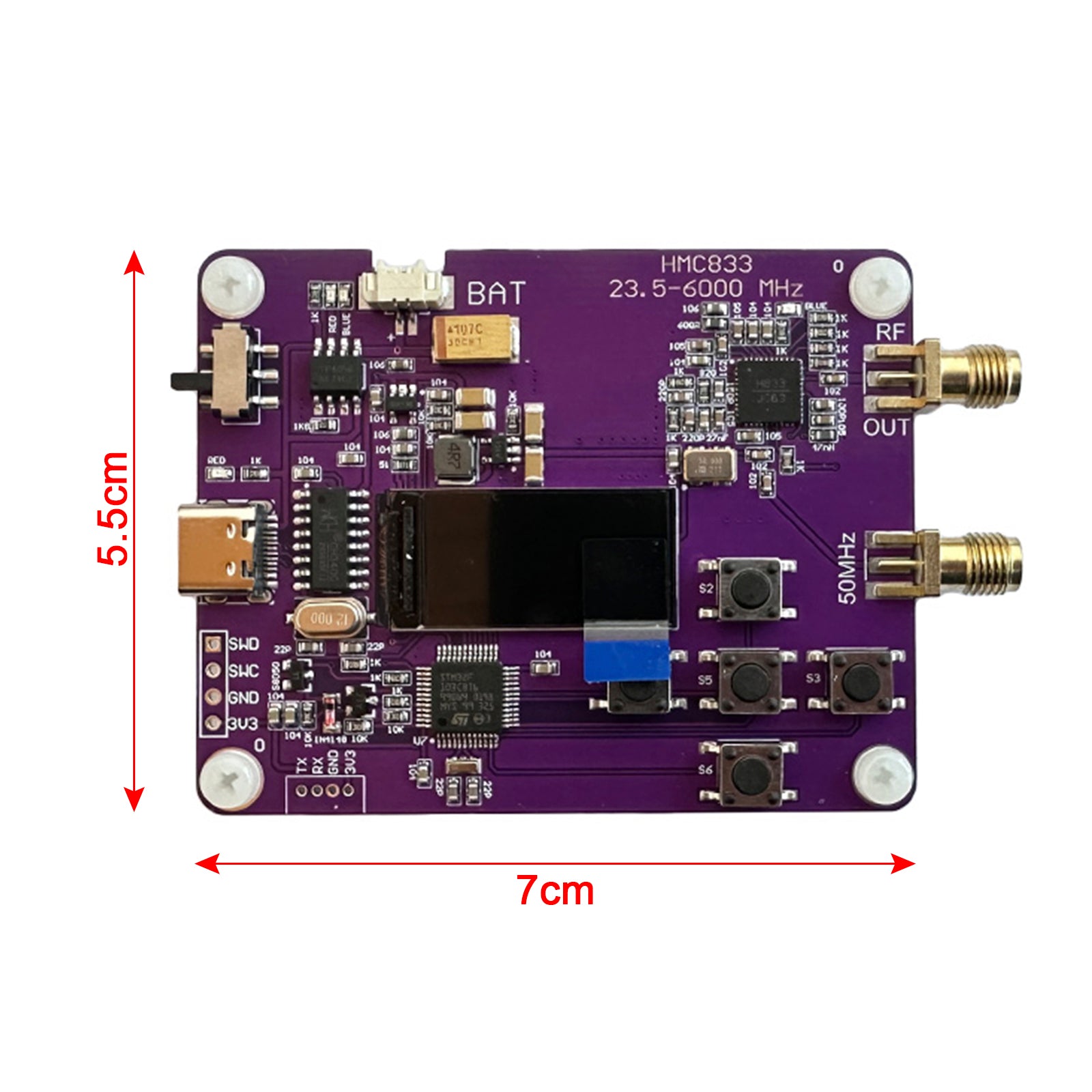 RF 6 GHz: n signaaligeneraattori, 23,5-6 000 MHz näppäimistö, OLED HMC833 -näyttö