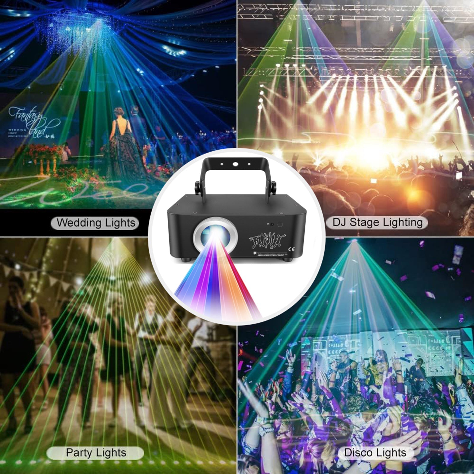 Proiettore scenico RGB a colori dinamici da 500 MW con effetti visivi per spettacoli 3D.