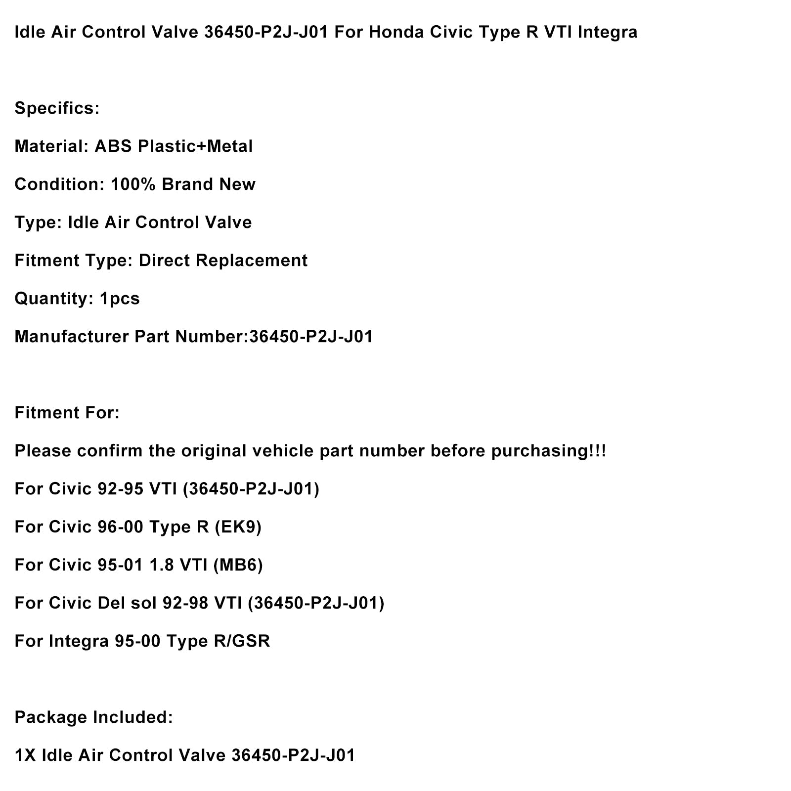 valvola di regolazione'aria al minimo 36450-P2J-J01 per Honda Civic Type R VTI Integra 96-00