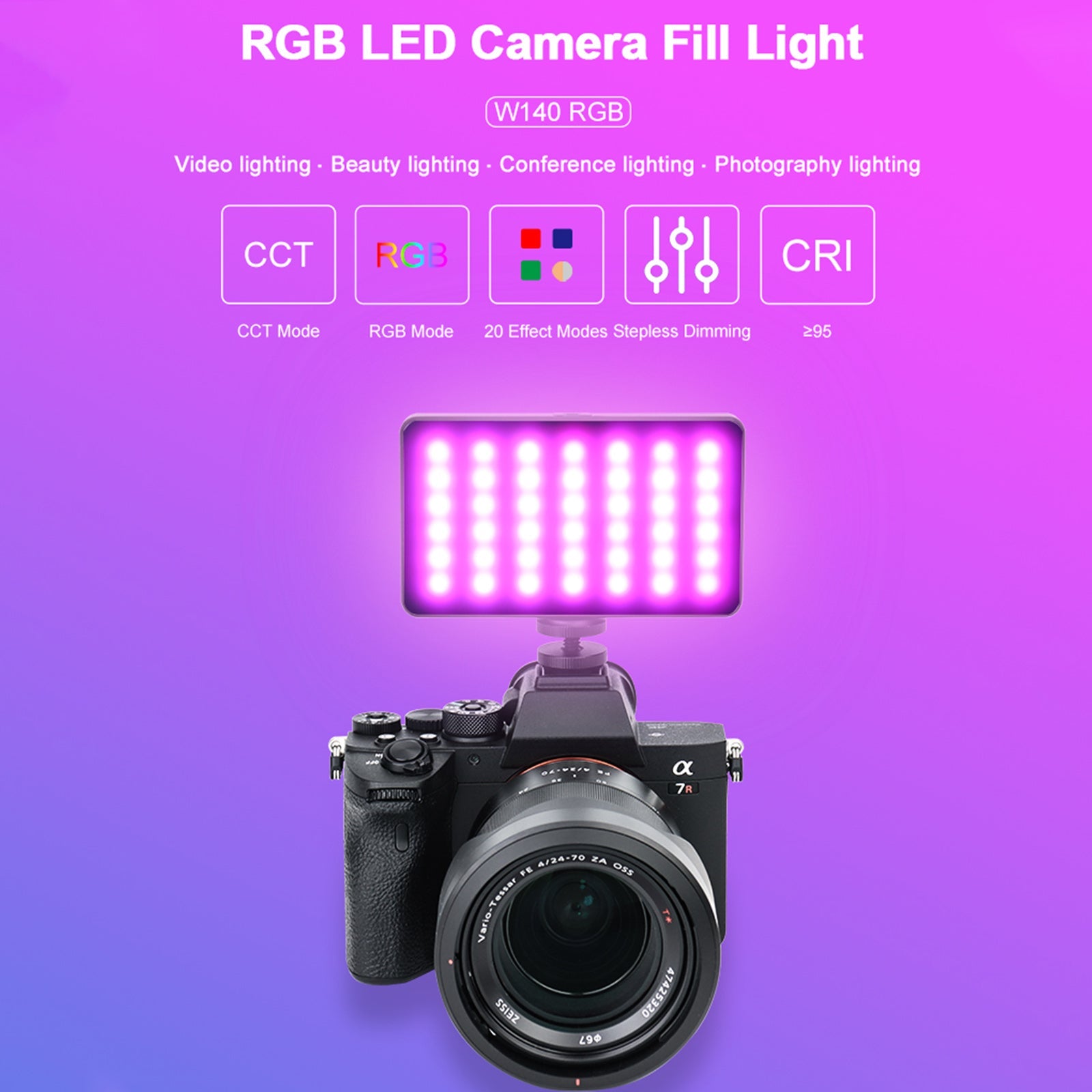 Luce di riempimento LED W140 RGB per videocamera, cellulare, bellezza dal vivo all'aperto