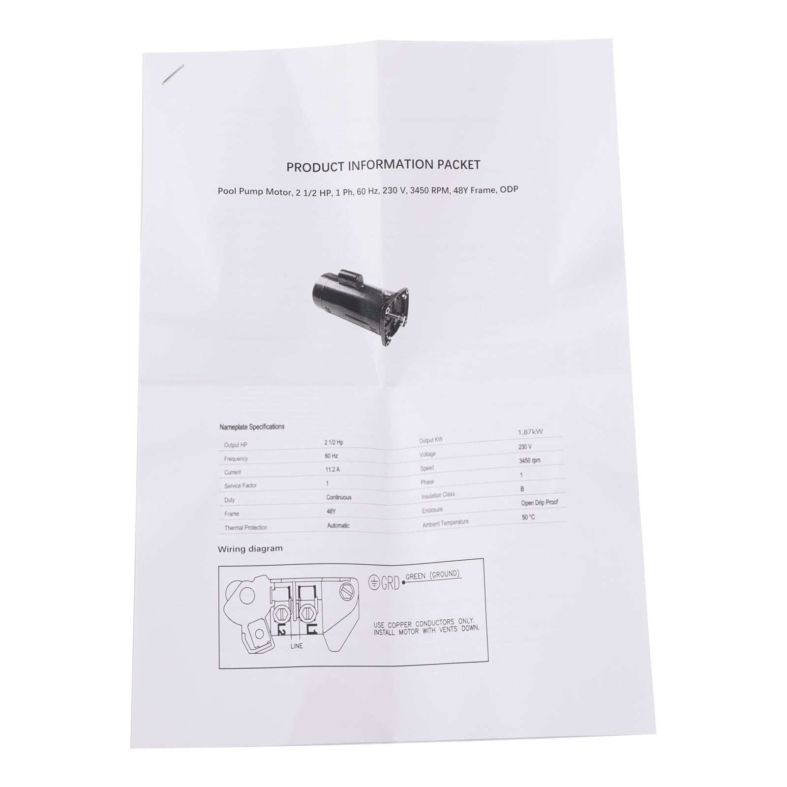 Moteur de piscine USQ1252 2,5 CV 230 V 48 Y à bride carrée avec kit de joints PS-200