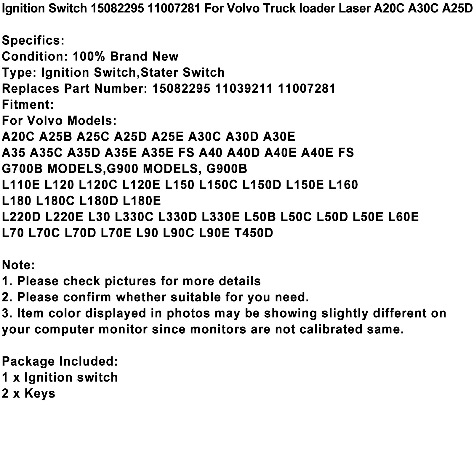 Interruptor de encendido con llaves 15082295 11007281 para camión Volvo A20C A30C