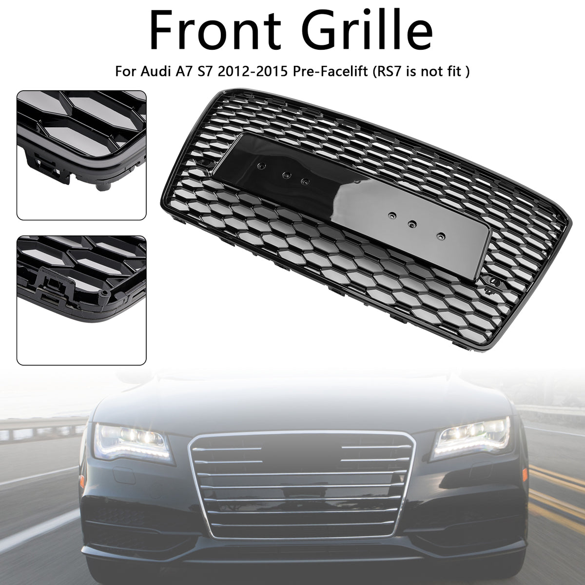 RS7 Style Honeycomb Sport Mesh Hex Grill Grille Pour Audi A7/S7 2012-2015 Black