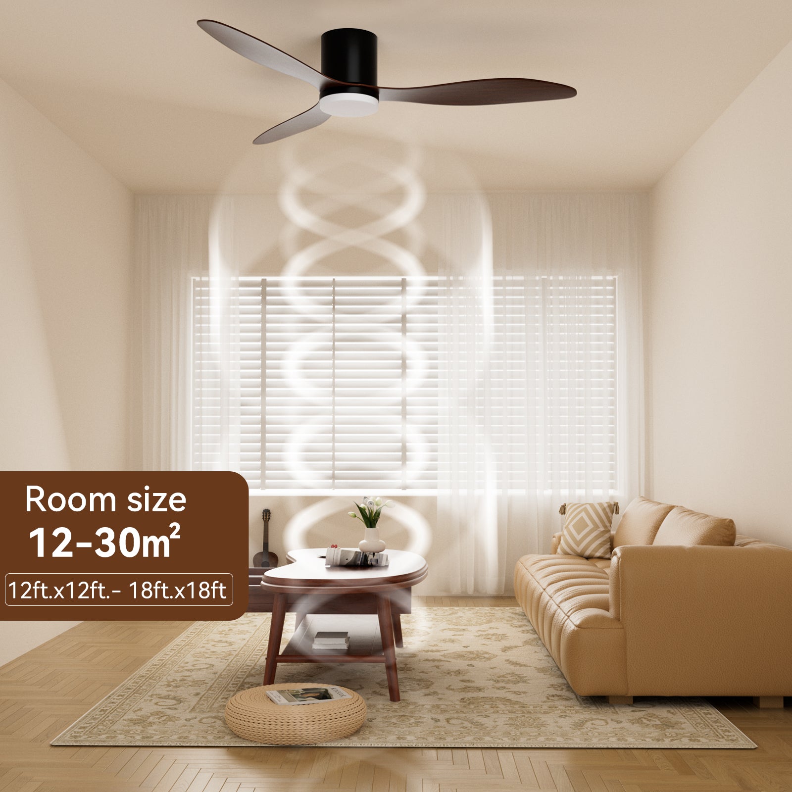 Télécommande/App pour Chambre Moteur DC Ventilateur de Plafond 52 Pouces avec Lumières