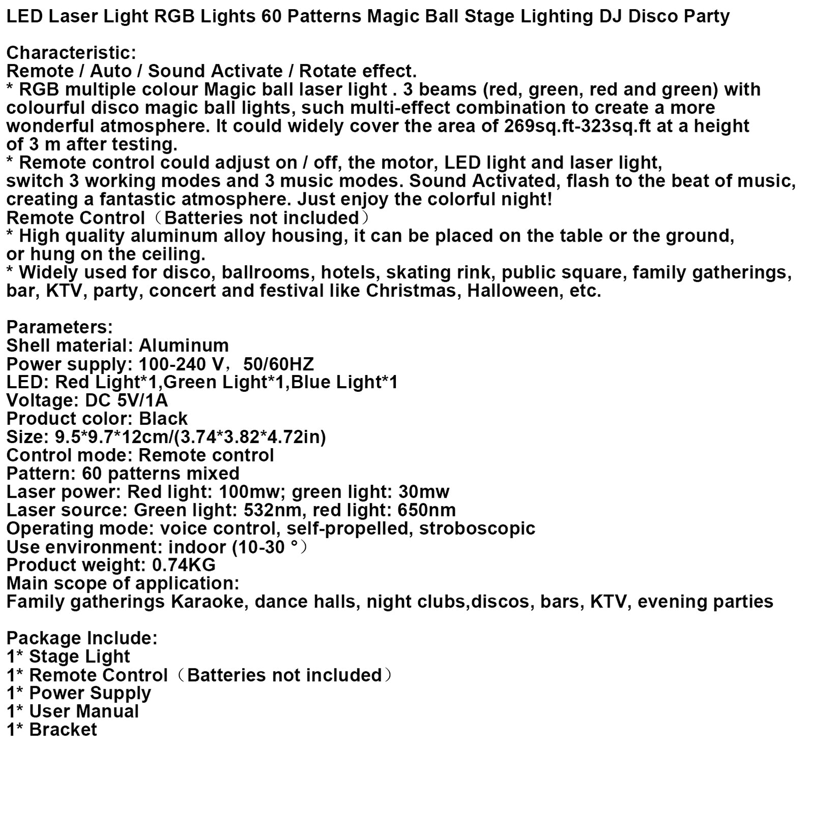 Lumière Laser LED RGB 60 Motifs Boule Magique Éclairage Scène DJ Disco Party