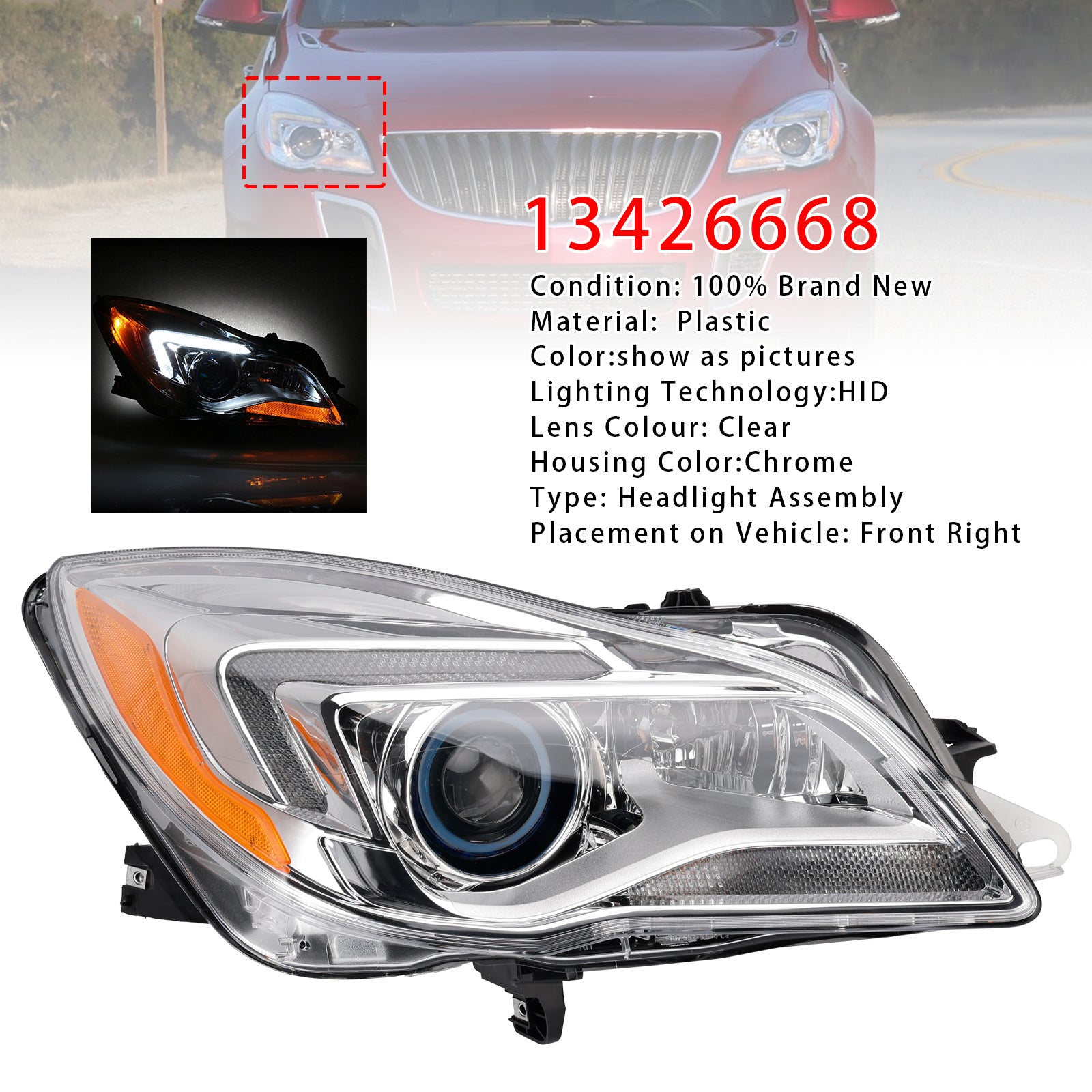 Phare HID Xenon droit 13426668 Pour Buick Regal 2014-2017