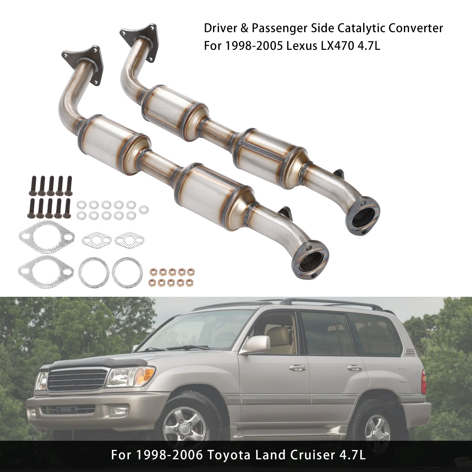 Convertisseur catalytique côté conducteur et passager pour Lexus LX470 Toyota Land Cruiser 4,7 L (98-06)