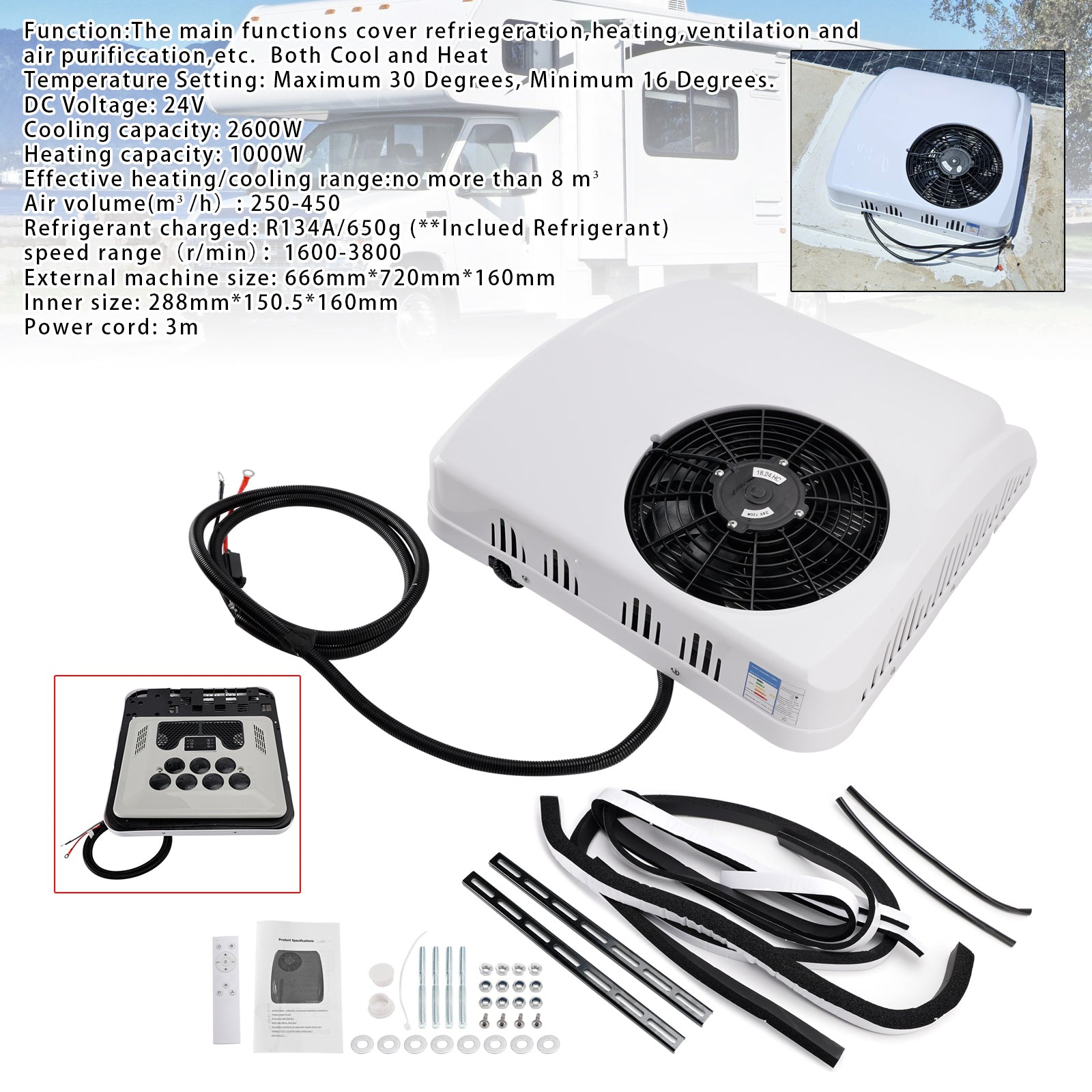 24V Air Conditioner Chauffage/Refroidissement AC Campings Remorques RV