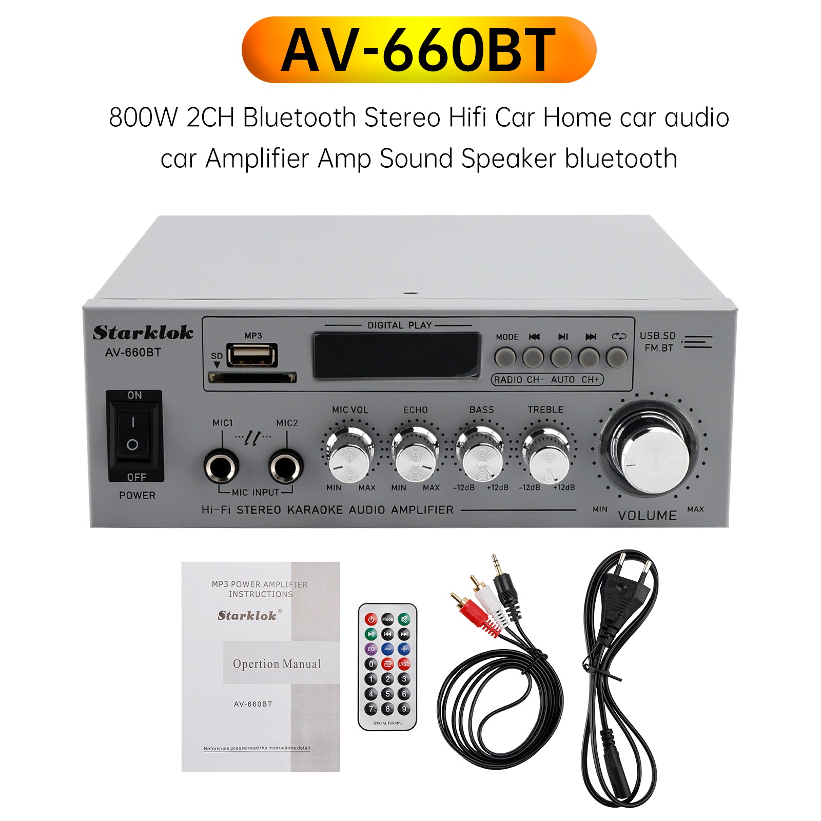800W  2.1CH Bluetooth Stéréo HiFi Home Audio Voiture Amplificateur AMP Haut-parleur