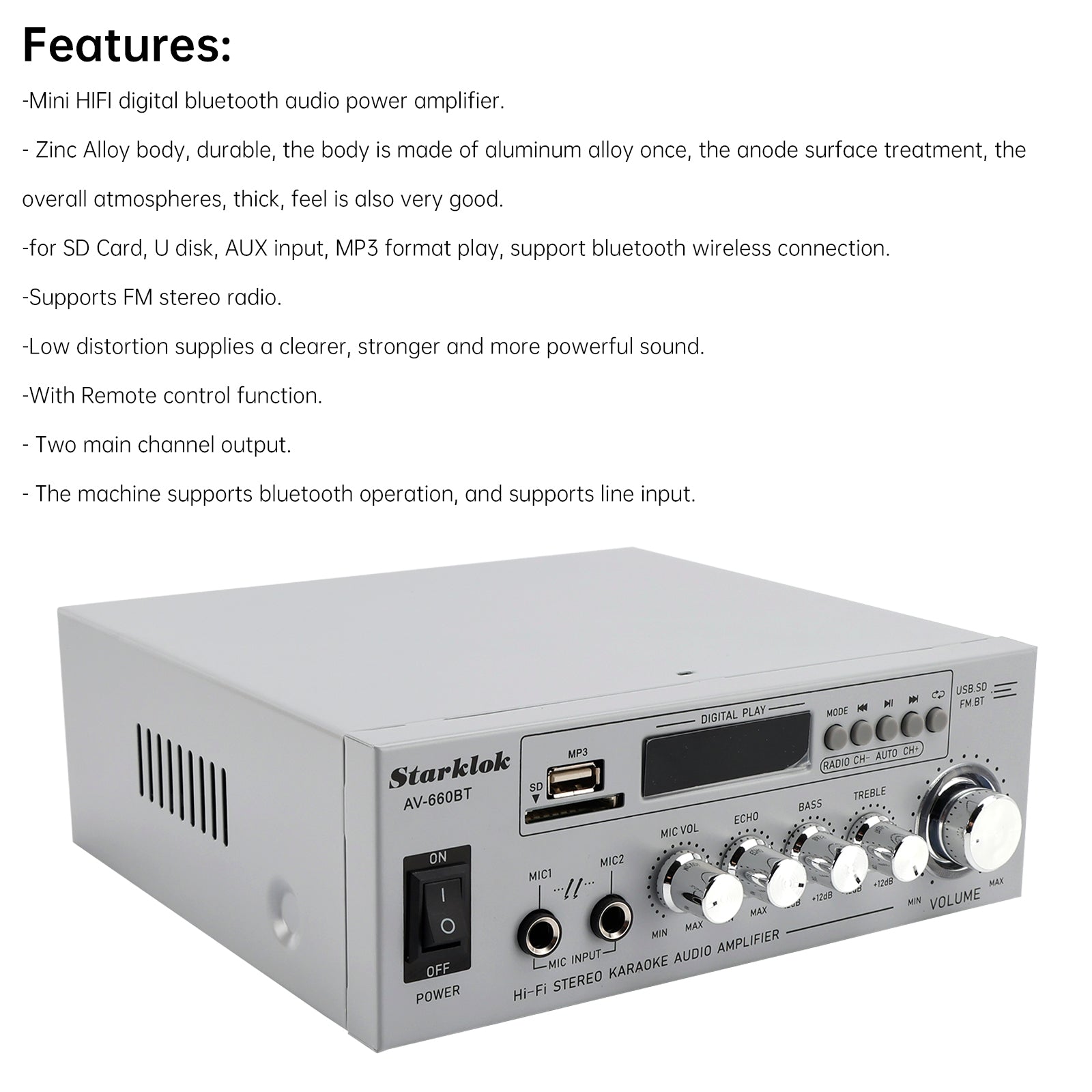 800W  2.1CH Bluetooth Stéréo HiFi Home Audio Voiture Amplificateur AMP Haut-parleur
