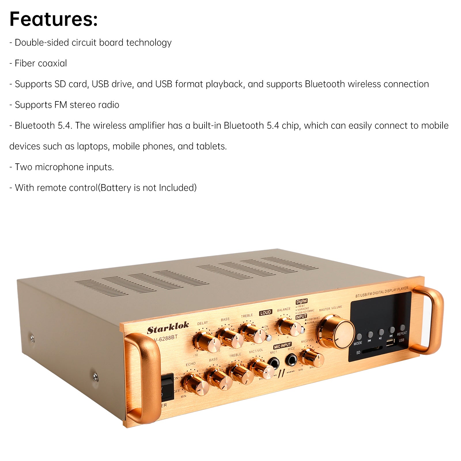 Amplificateur 5 canaux 2500 W HiFi Stéréo AV Surround SD FM Home Cinéma
