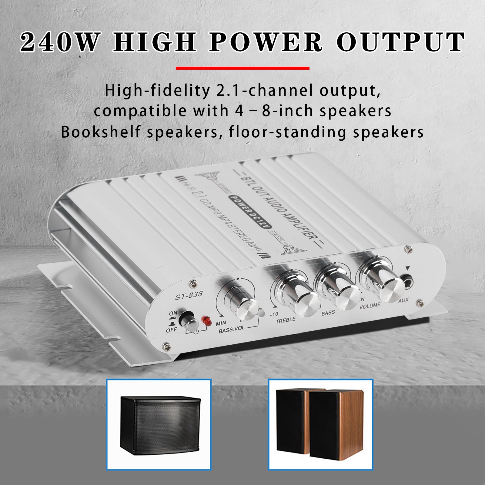 2.1 Bluetooth Stéréo HiFi Voiture Maison Car Audio Amplificateur AMP Speaker EDR