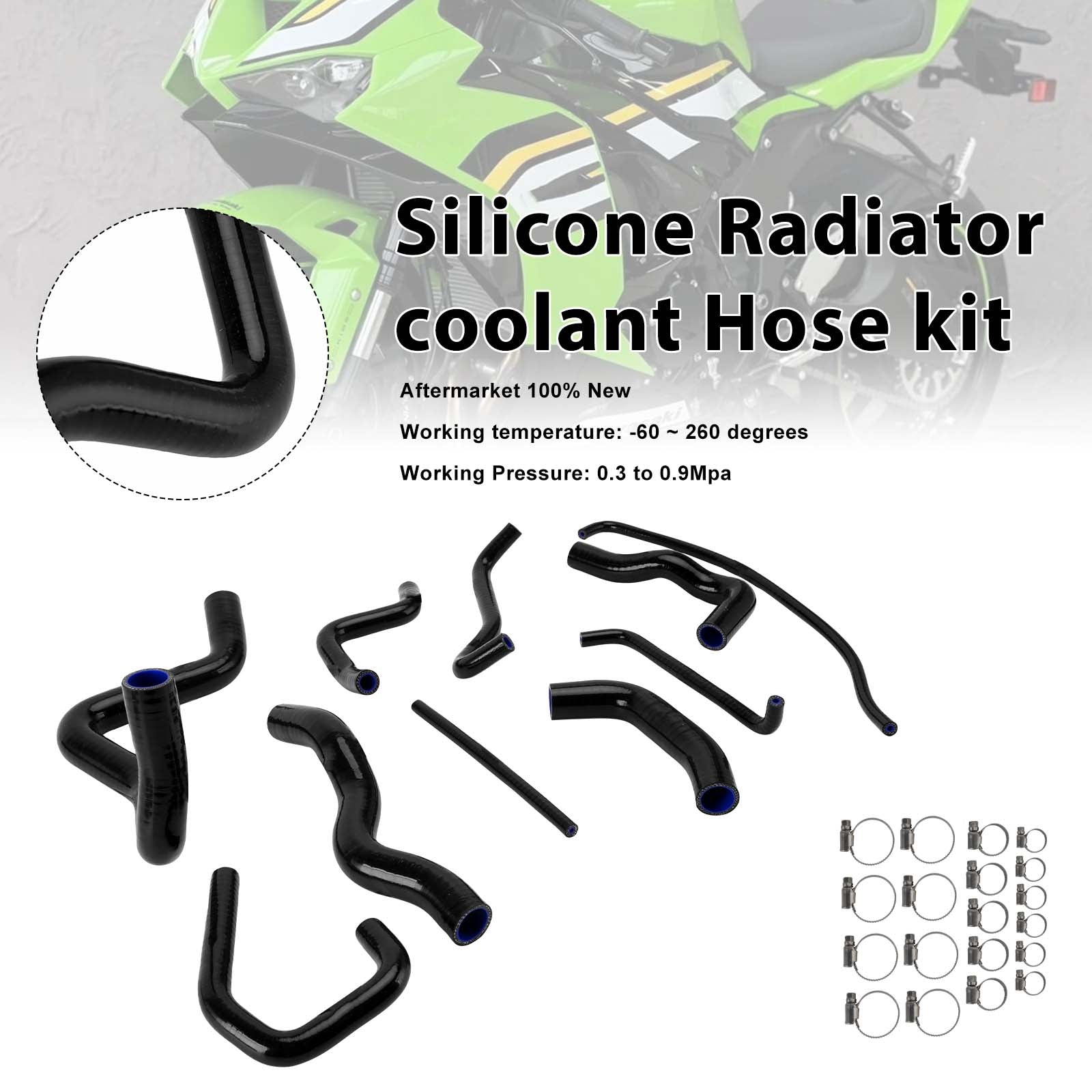Kit de durites de refroidissement en silicone pour radiateur Kawasaki Ninja 636 ZX-6R 09-26 Black