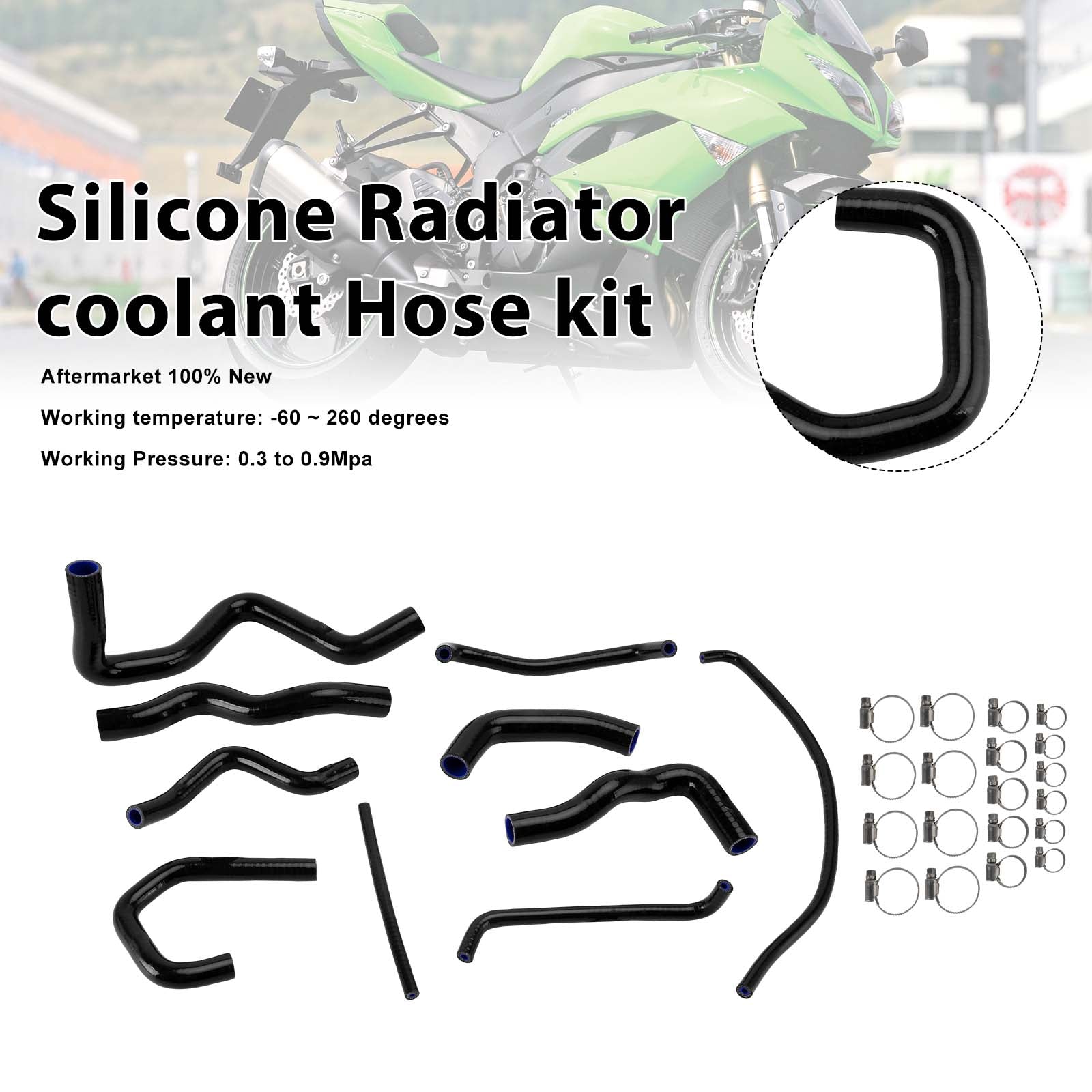 Kit de durites de refroidissement en silicone pour radiateur Kawasaki Ninja 636 ZX-6R 09-26 Black