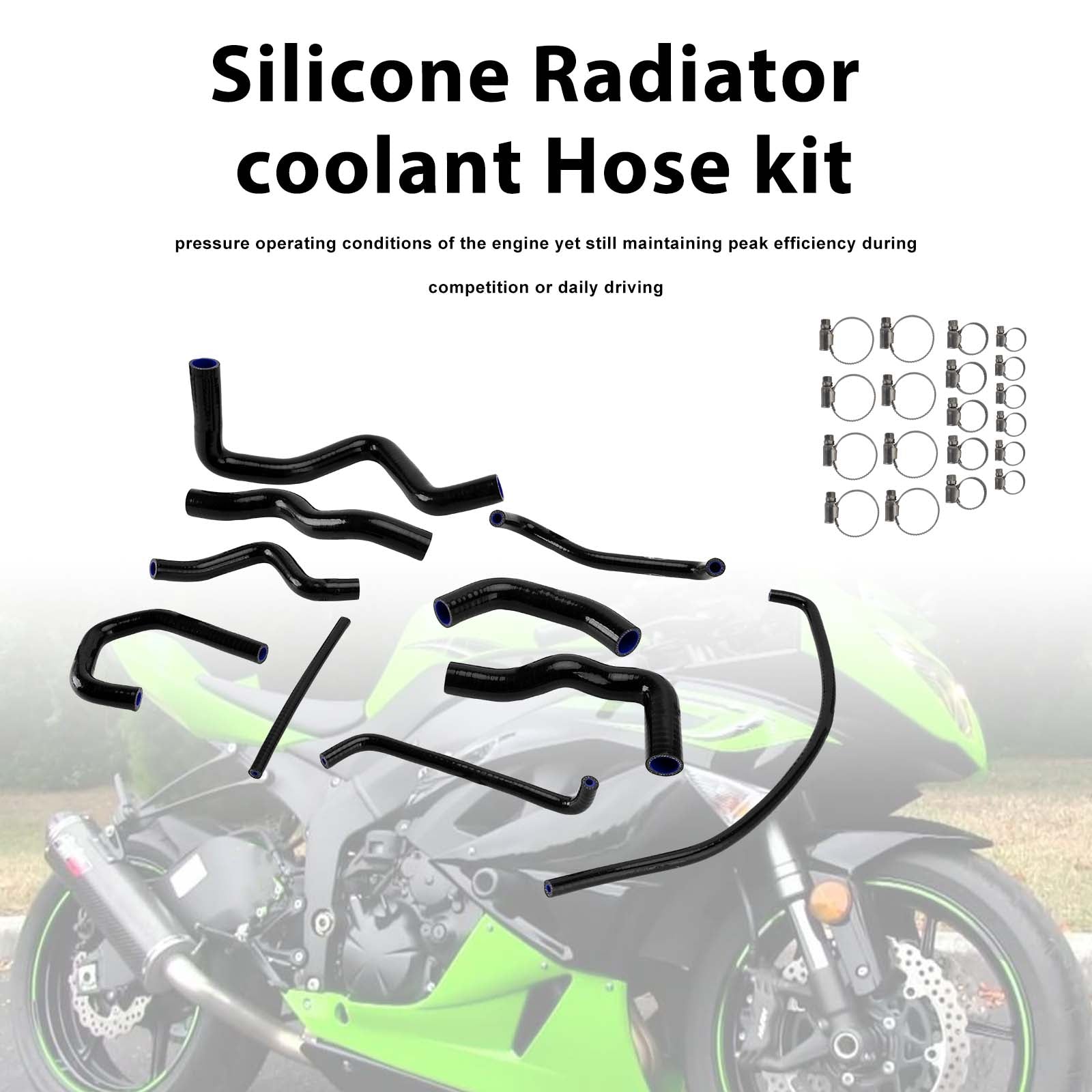 Kit de durites de refroidissement en silicone pour radiateur Kawasaki Ninja 636 ZX-6R 09-26 Black