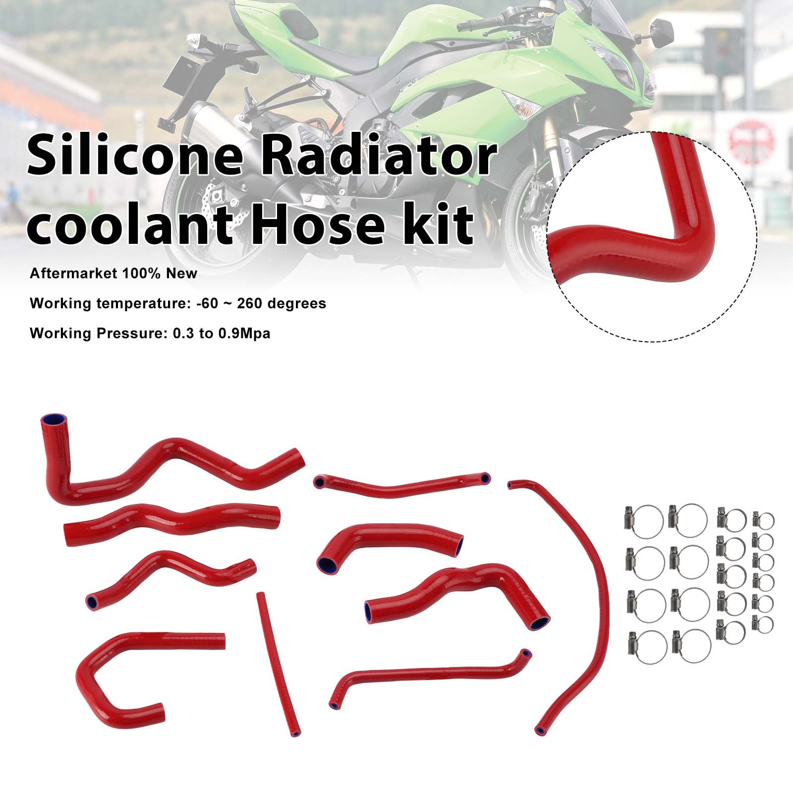 Kit de durites de refroidissement en silicone pour radiateur Kawasaki Ninja 636 ZX-6R 09-26 Red