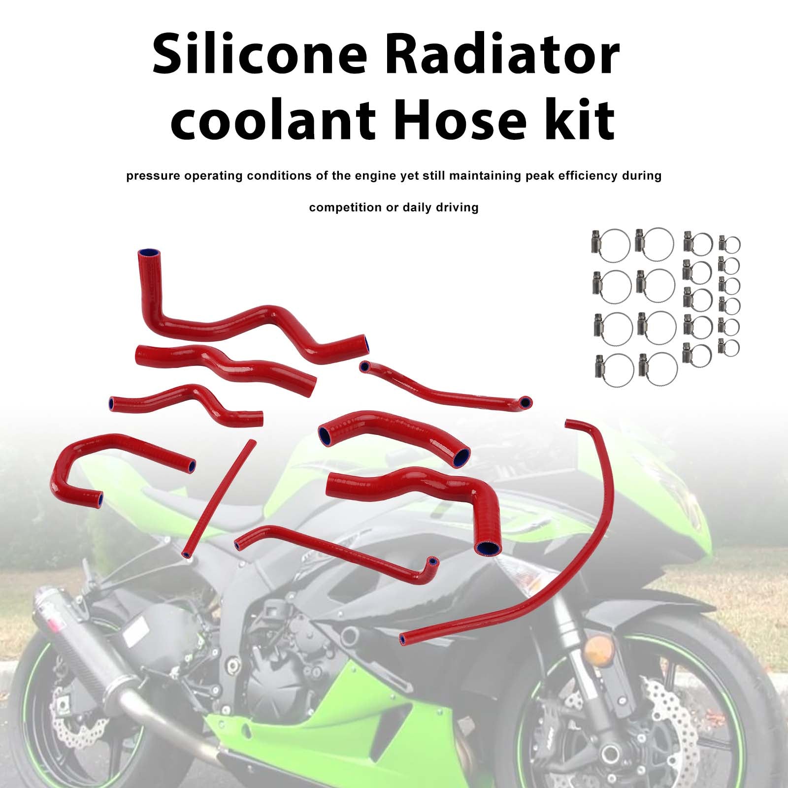 Kit de durites de refroidissement en silicone pour radiateur Kawasaki Ninja 636 ZX-6R 09-26 Red