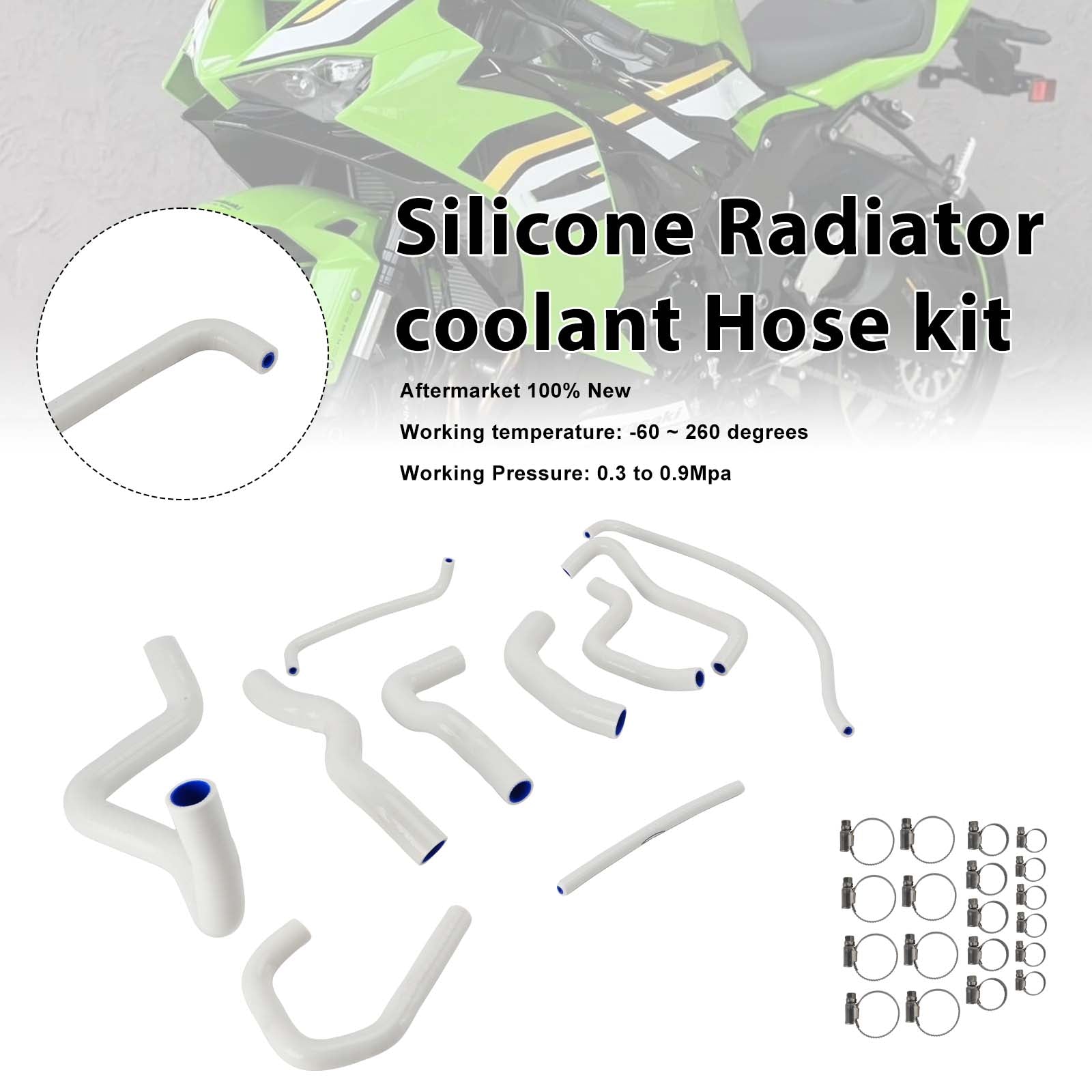 Kit de durites de refroidissement en silicone pour radiateur Kawasaki Ninja 636 ZX-6R 09-26 White