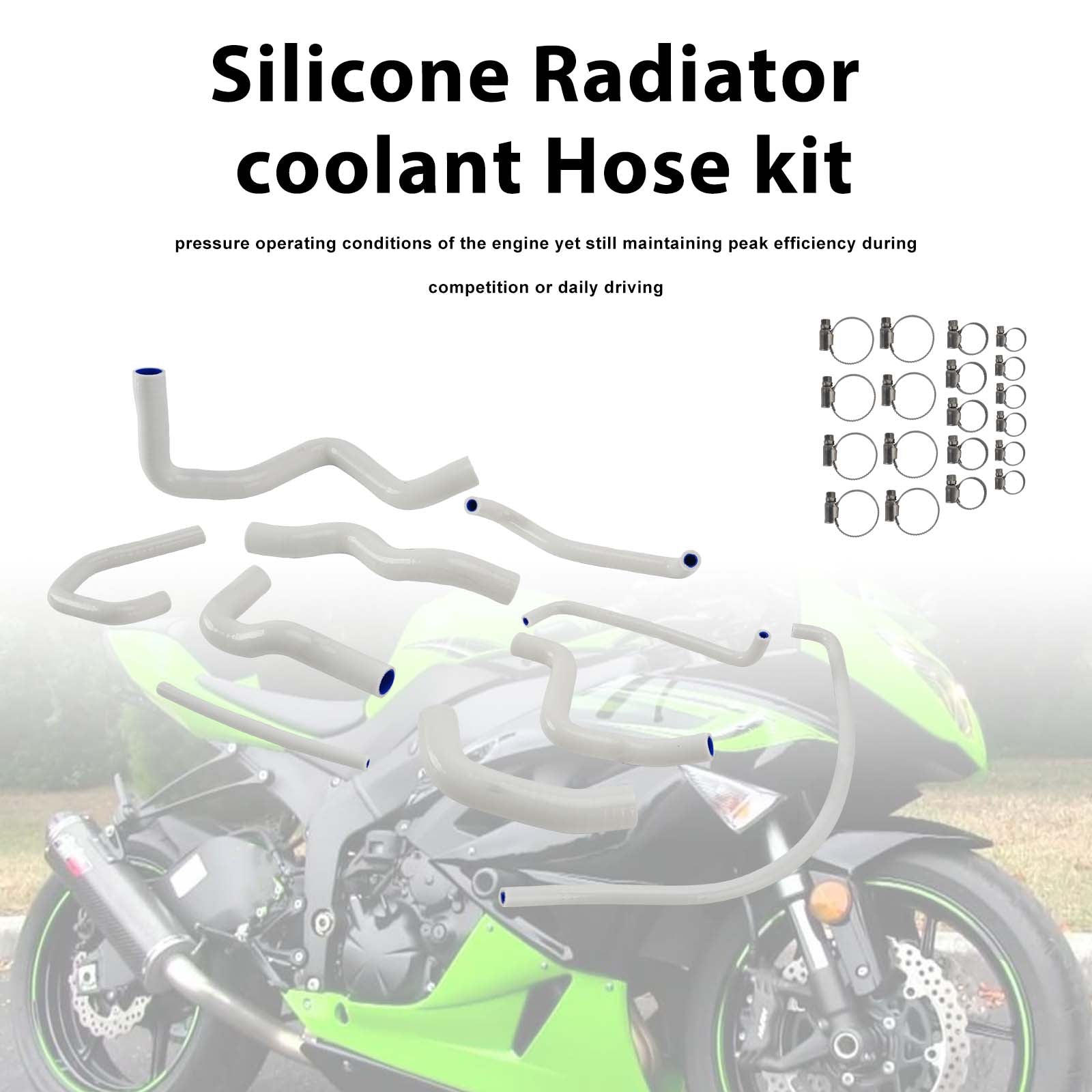 Kit de durites de refroidissement en silicone pour radiateur Kawasaki Ninja 636 ZX-6R 09-26 White
