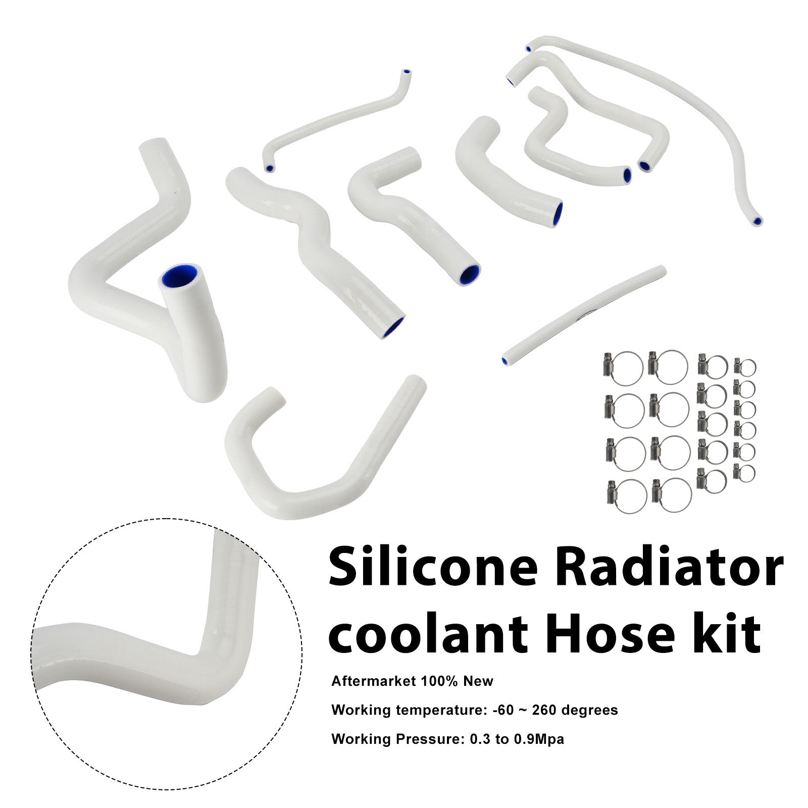 Kit de durites de refroidissement en silicone pour radiateur Kawasaki Ninja 636 ZX-6R 09-26 White