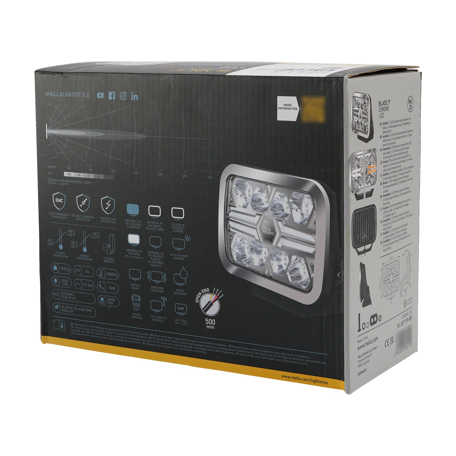 Lampe Auxiliaire Carrée ValueFit 9" Ref.25 12/24V 36W 2600LM 6000K Pour HELLA