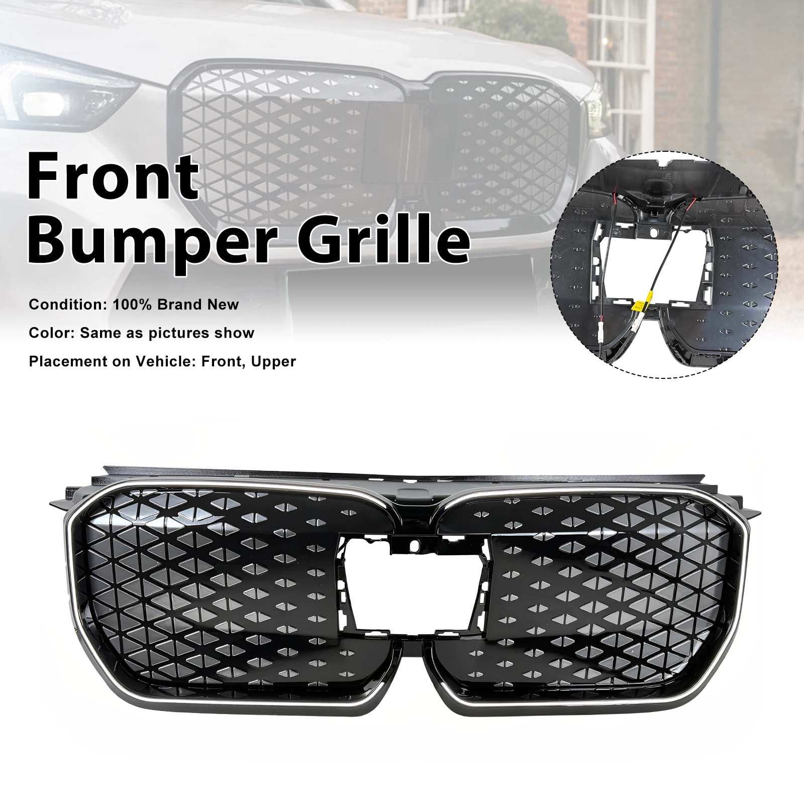 Black Front Bumper Grill Grille Pour BMW iX1 U11 2023-2025 W/LED Light
