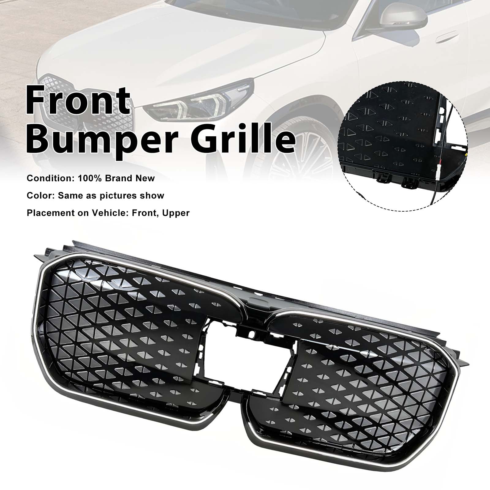 Black Front Bumper Grill Grille Pour BMW iX1 U11 2023-2025 W/LED Light