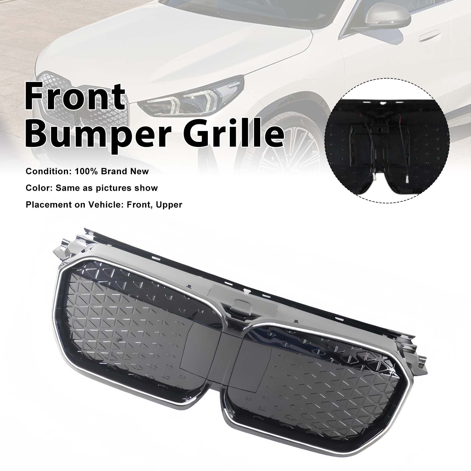 Black Chrome Front Bumper Grill Grille Pour BMW iX1 U11 2023-2025 W/LED Light