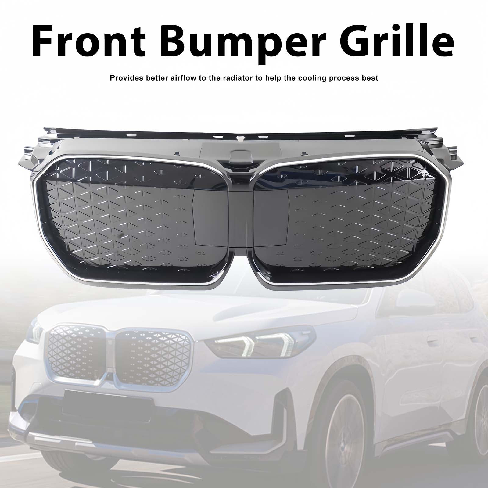 Black Chrome Front Bumper Grill Grille Pour BMW iX1 U11 2023-2025 W/LED Light