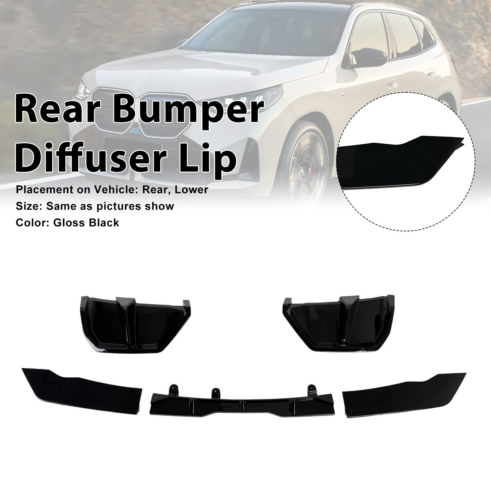 Gloss Black Rear Bumper Diffuser Lip Pour BMW X3 G45 M-Sport 2025+