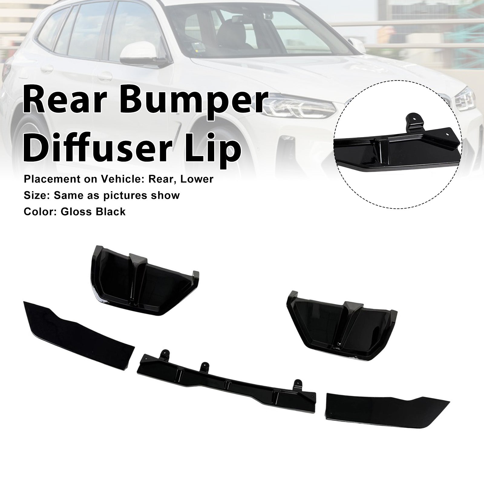 Gloss Black Rear Bumper Diffuser Lip Pour BMW X3 G45 M-Sport 2025+