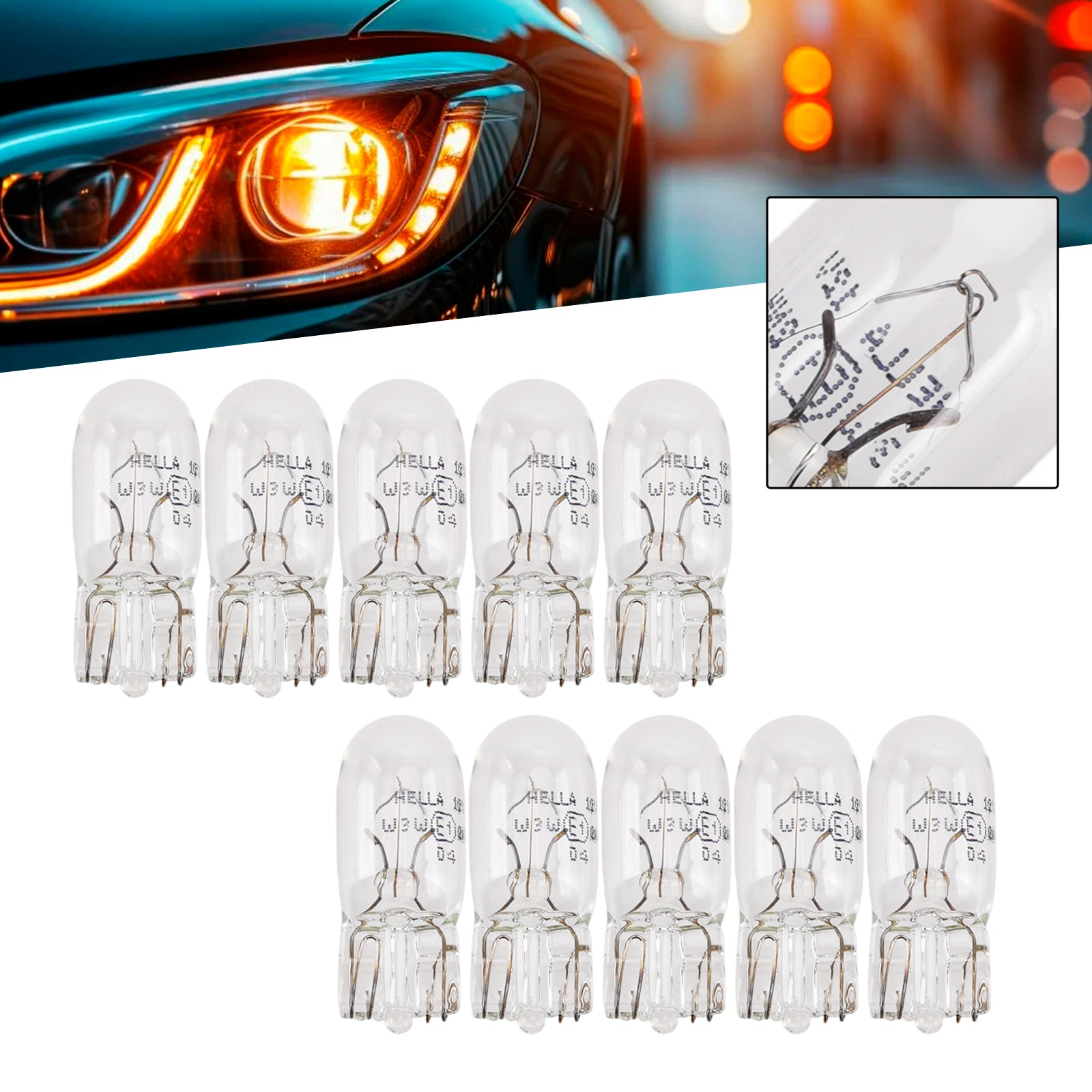 Ampoule Auxiliaire Halogène Voiture W3W T10 12V 3W Pour HELLA 8GP 003 594-141