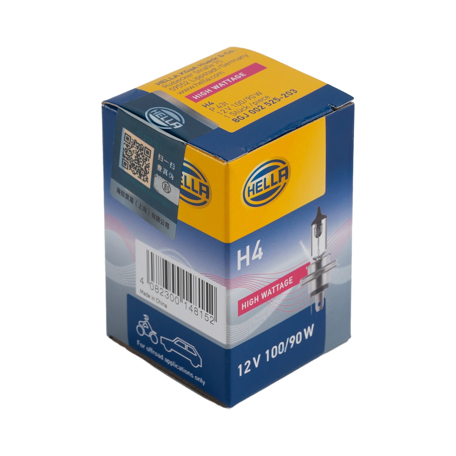 Ampoule Phare Halogène Auto H4 12V 100/90W P43t Pour HELLA 8GJ 002 525-203