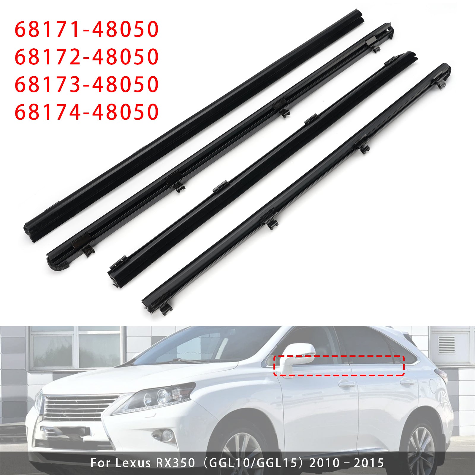 4Pièces Joint D’étanchéité Intérieur Vitre Porte Pour Lexus RX350 RX450h 10-2015