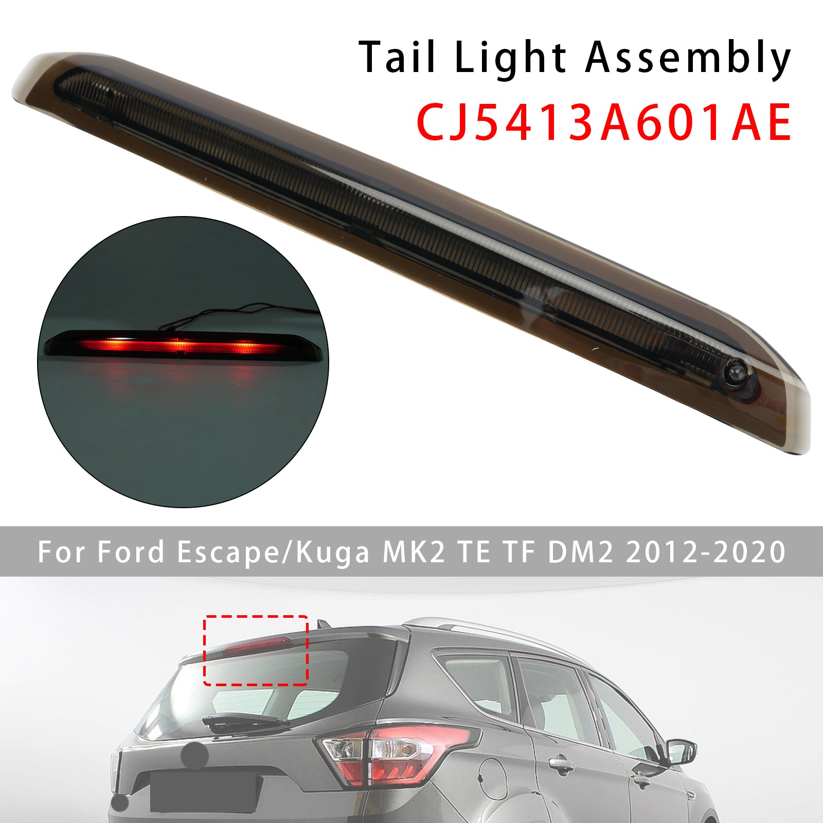 Feu Stop Surélevé Arrière Noir Pour Ford Kuga Mk2 2012-2020