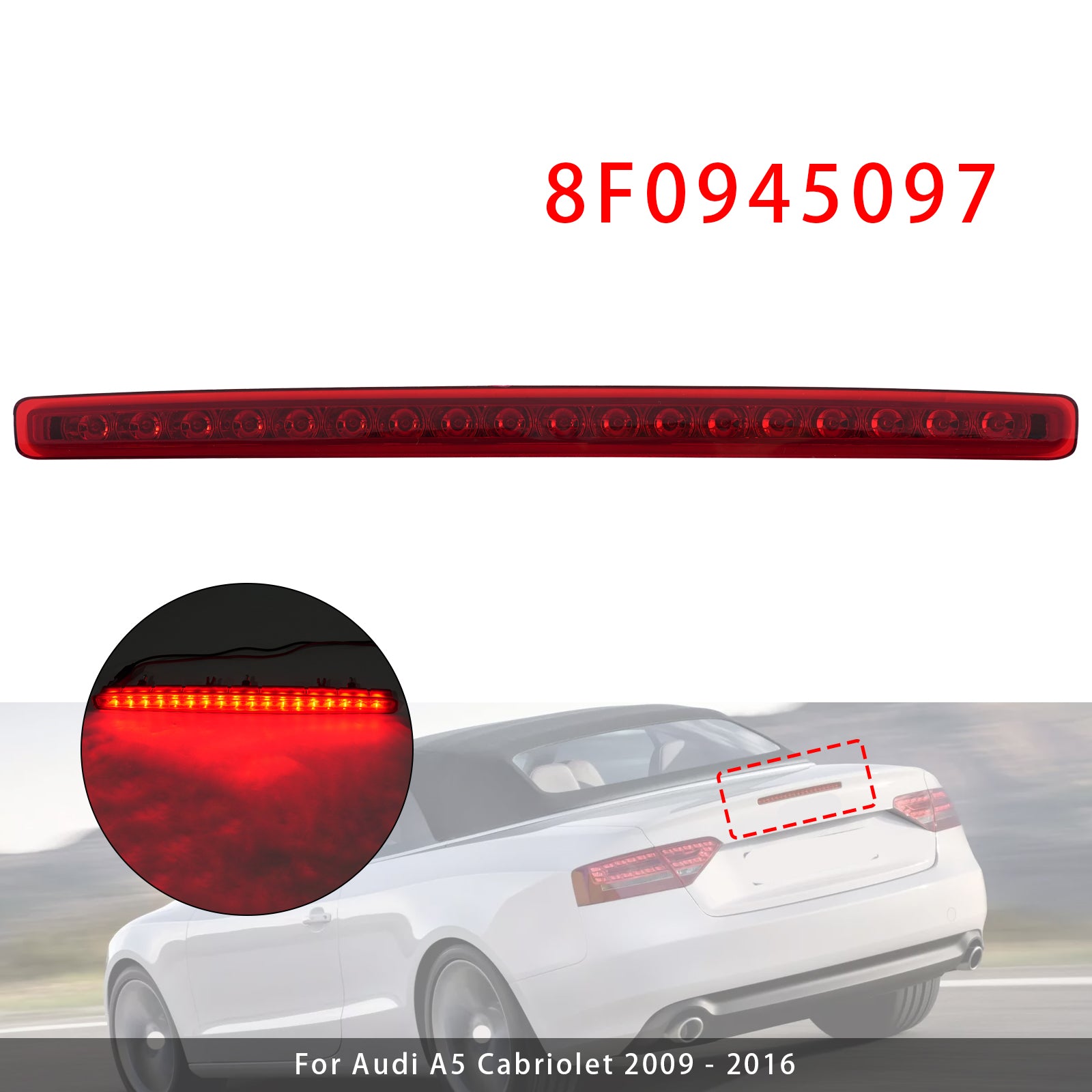 Troisième Feu Stop Arrière Rouge 8F0945097 Pour Audi A5 Cabriolet 2009-2016