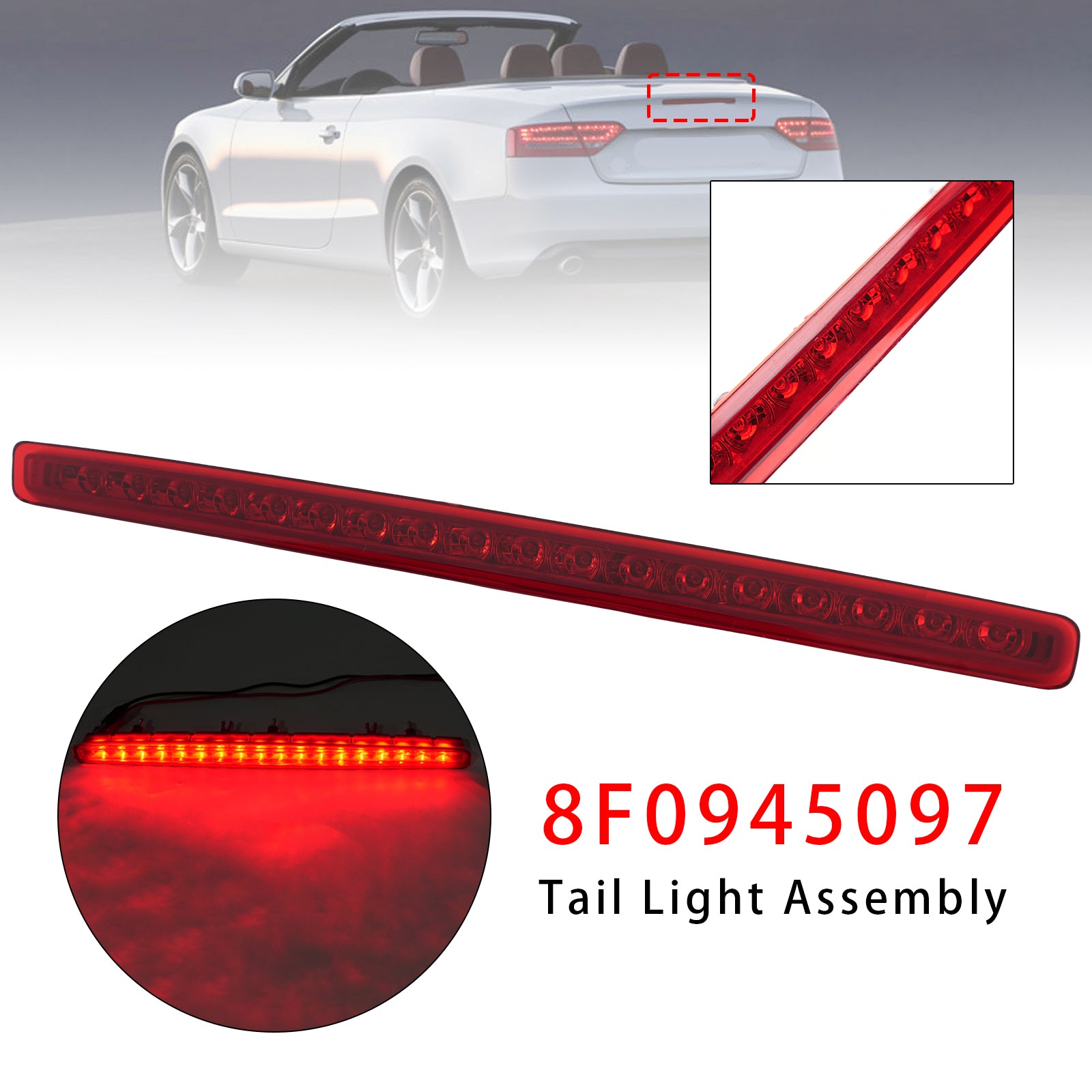 Troisième Feu Stop Arrière Rouge 8F0945097 Pour Audi A5 Cabriolet 2009-2016